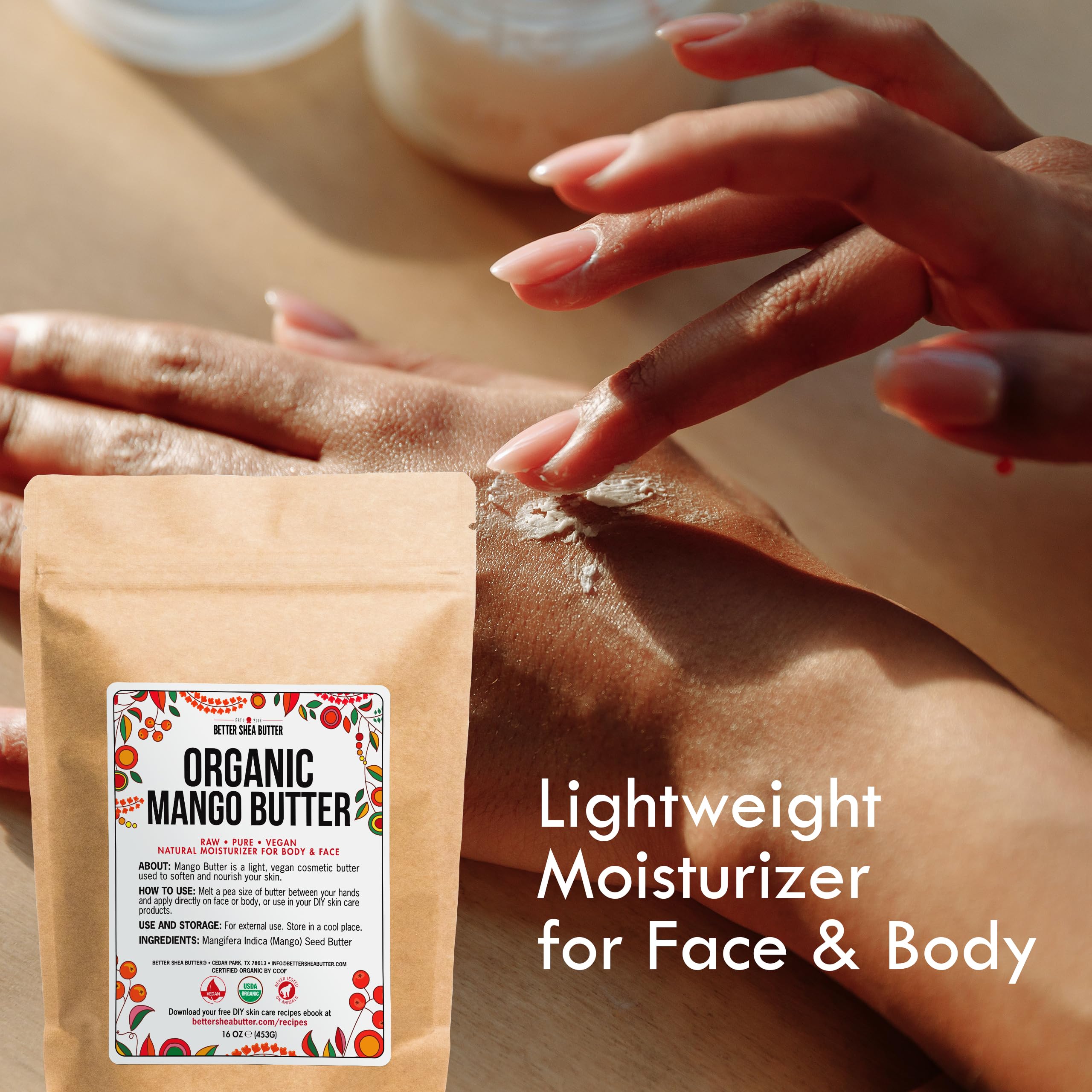 Organic Mango Butter - Raw Organic Unrefined Mango Seed Butter for Skin Care, Body Butter & Hair - Pure Mango Butter Cold Pressed for Soap Making, Mango Lotion | Natural Skin Moisturizer 8 oz