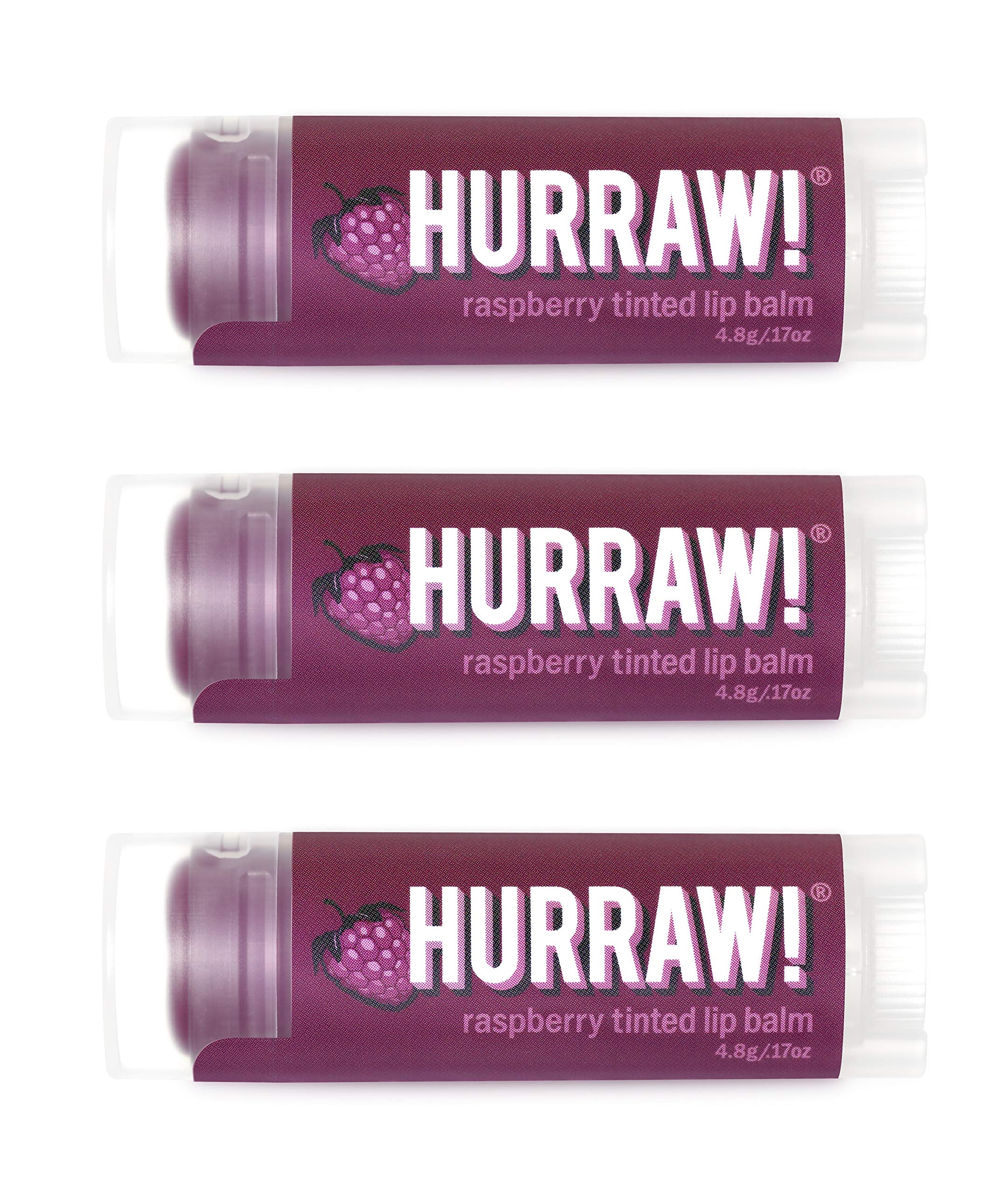 Hurraw! Raspberry Tinted Lip Balm, 3 Pack: (Sheer Berry Tint) Organic, Certified Vegan, Cruelty and Gluten Free. Non-GMO, 100% Natural Ingredients. Bee, Shea, Soy and Palm Free. Made in USA