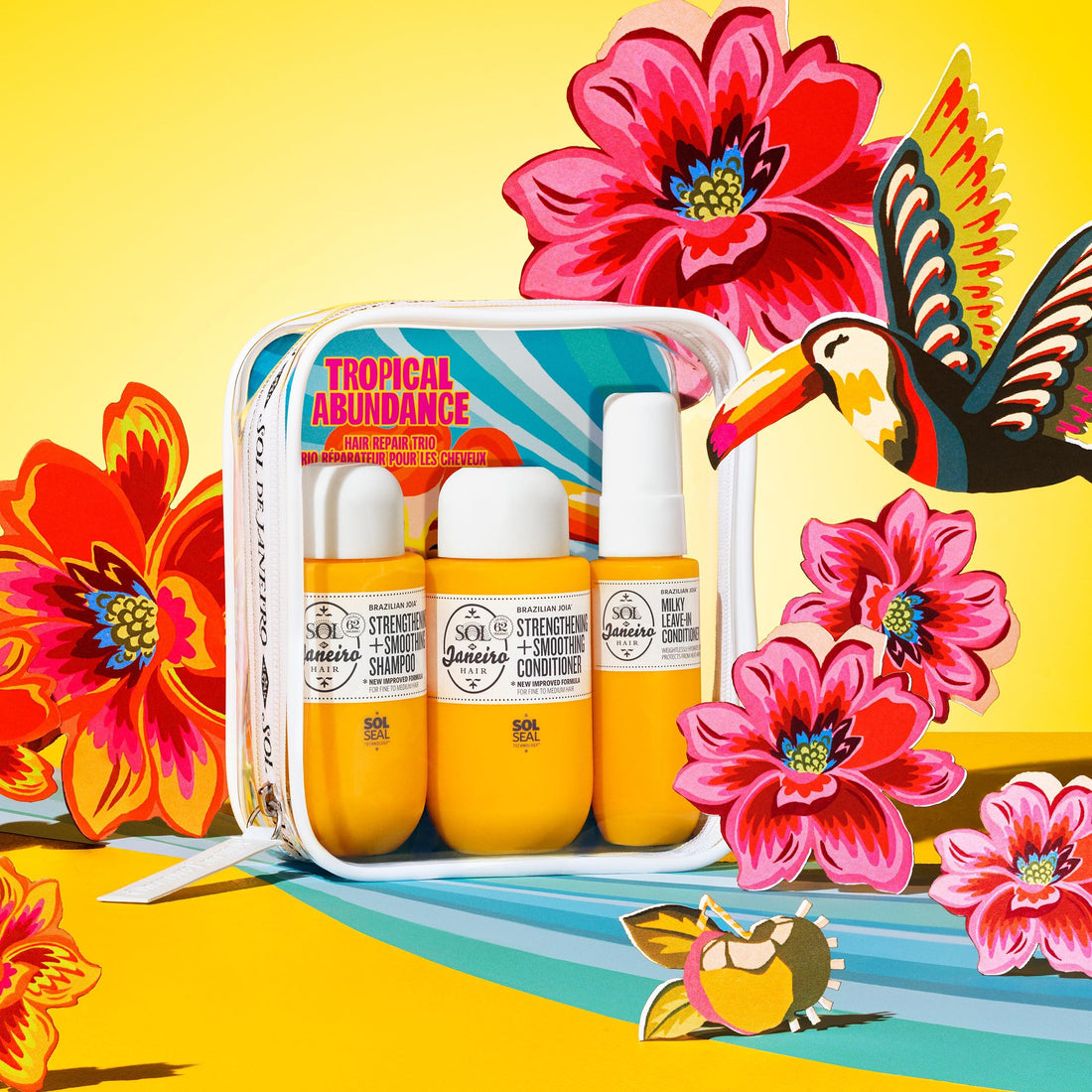 Sol de Janeiro Tropical Abundance Hair Repair Trio Travel Set | Jet Set | Sulfate Free Brazilian Joia Shampoo and Conditioner | Leave In Conditioner Spray | TSA Friendly | Amazon Exclusive
