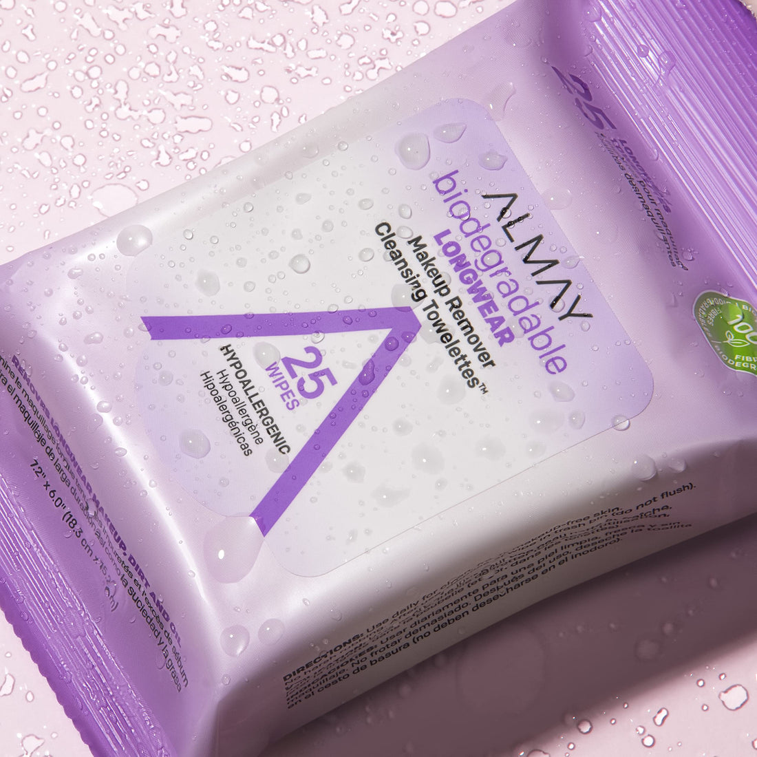 Almay Makeup Remover Cleansing Towelettes, Biodegradable Longwear Makeup Wipes for Sensitive Skin, Hypoallergenic, Cruelty Free, -Fragrance Free, 25 Count