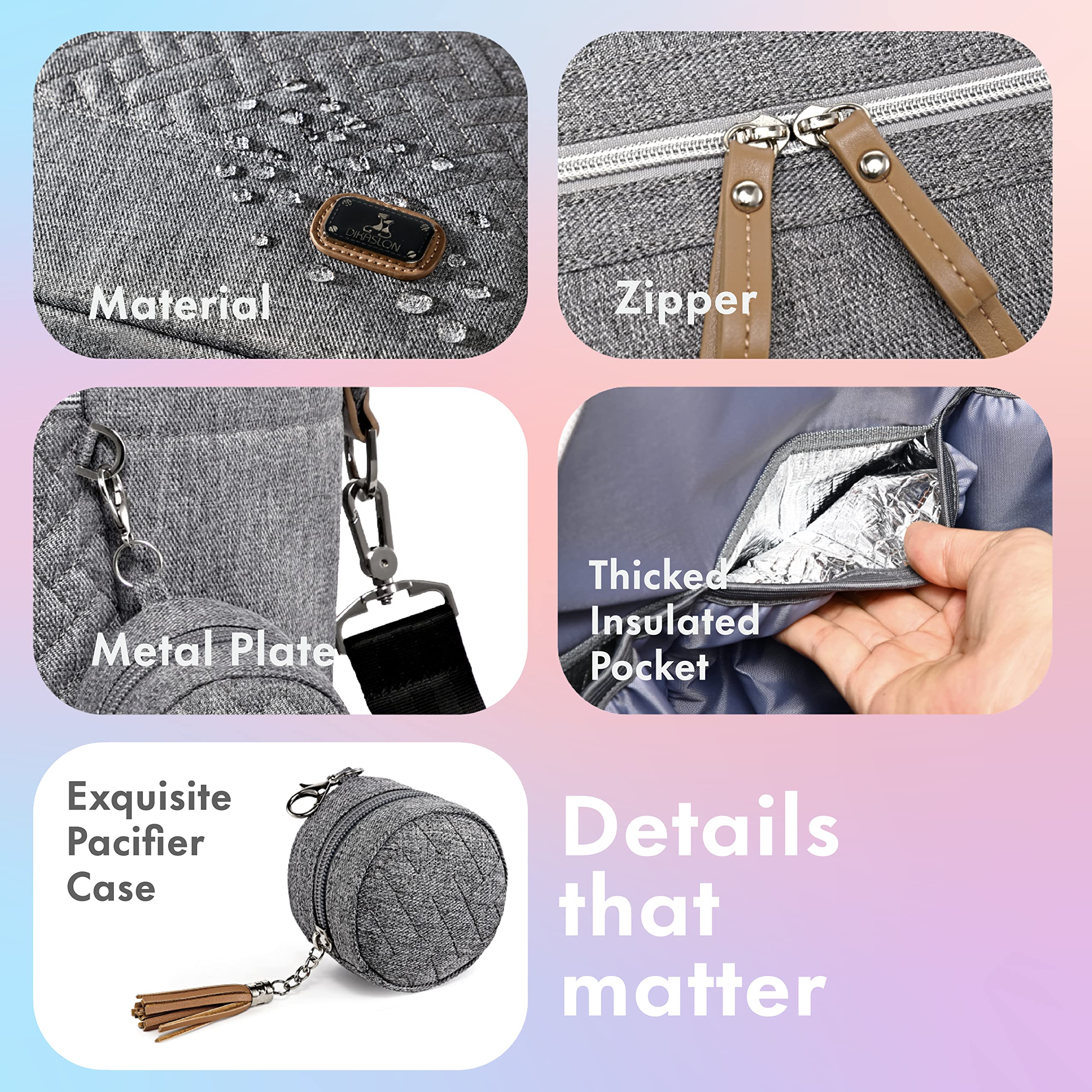 Dikaslon Diaper Bag Tote, Large Travel diaper tote for Mom and Dad, Multifunction baby tote bag for Boys and Girls with Pacifier Case and Changing Pad, Grey