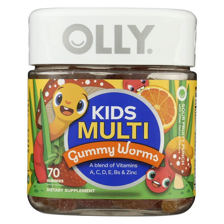 Olly Kids Multivitamin Support Sour Fruit Punch Gummy Worms, No Artificial Flavors, 70 Each (Pack of 1)