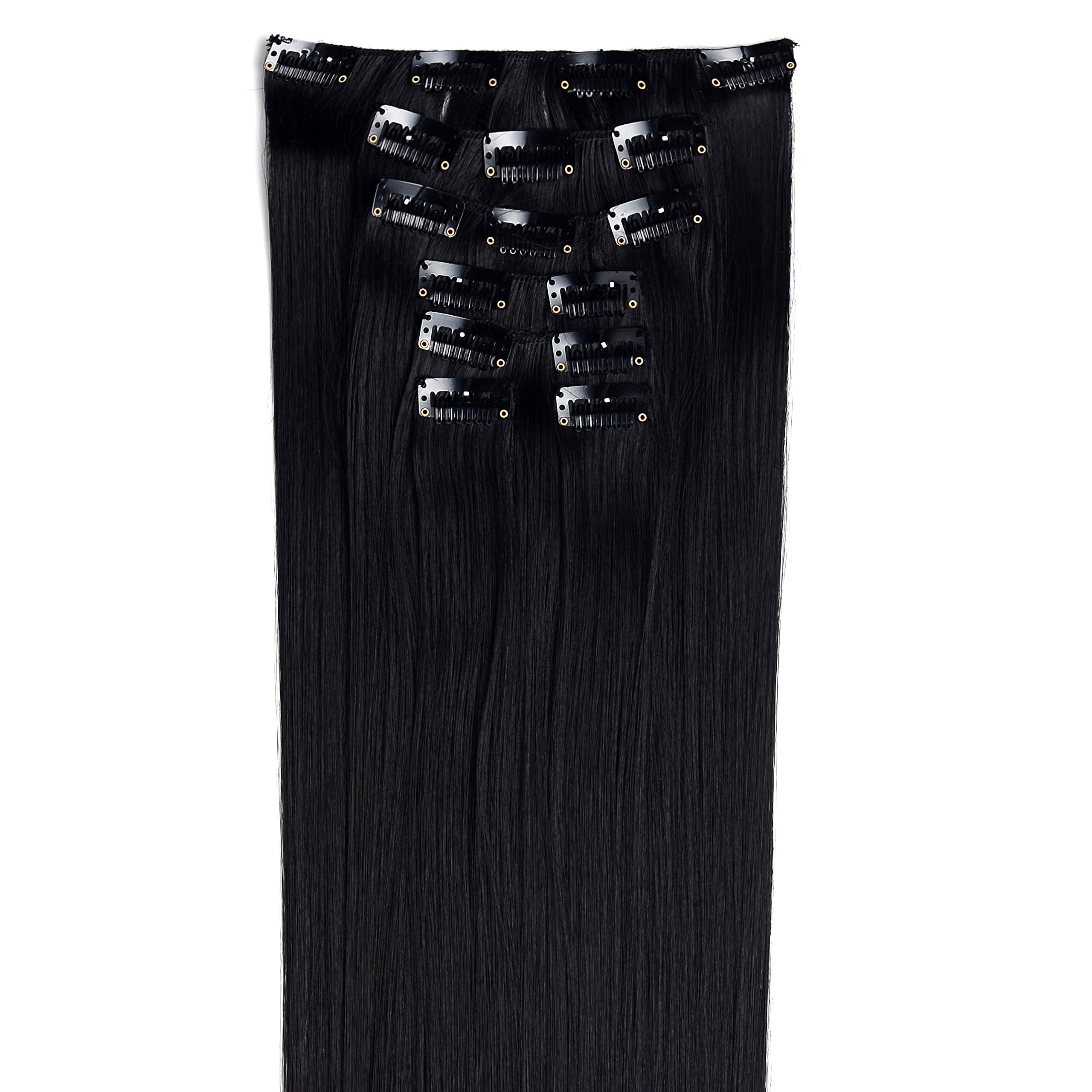 Onedor 24 Straight Full Head Clip In Synthetic Hair Extensions 7pcs 140g (1b Off Black)