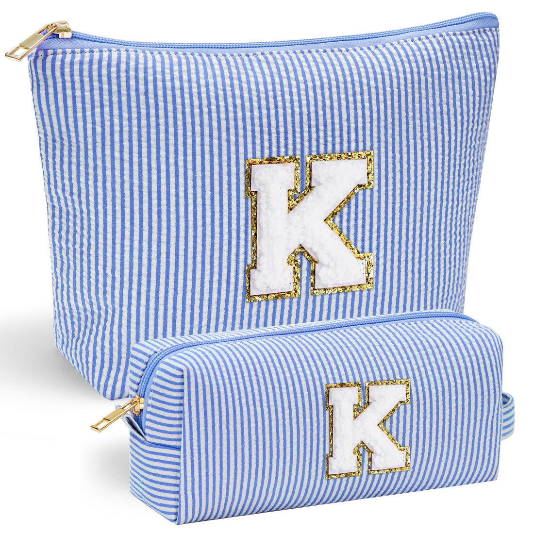 YOOLIFE Initial Makeup Bag | Teen Girl Gifts Trendy Stuff | Travel Makeup Bag for Girls | Gifts for 3 4 5 6 7 8 9 10 11 12 13 Year Old Girls | Makeup Bag for Girls Birthday Gifts for Kids Blue K