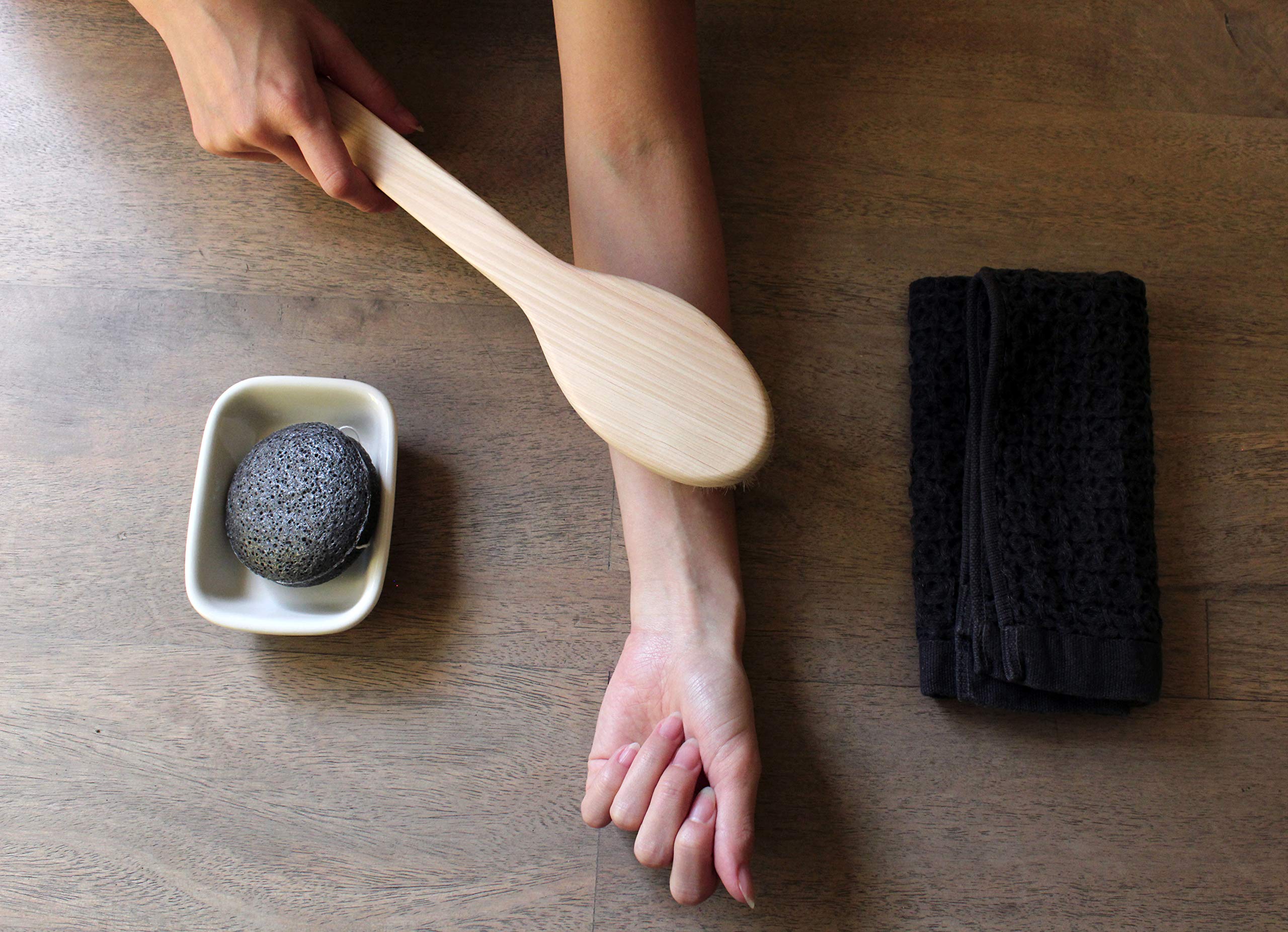 Japanese Body Brush for Bath or Dry Brushing, Exfoliation, Cellulite Treatment, Long Handle, Soft