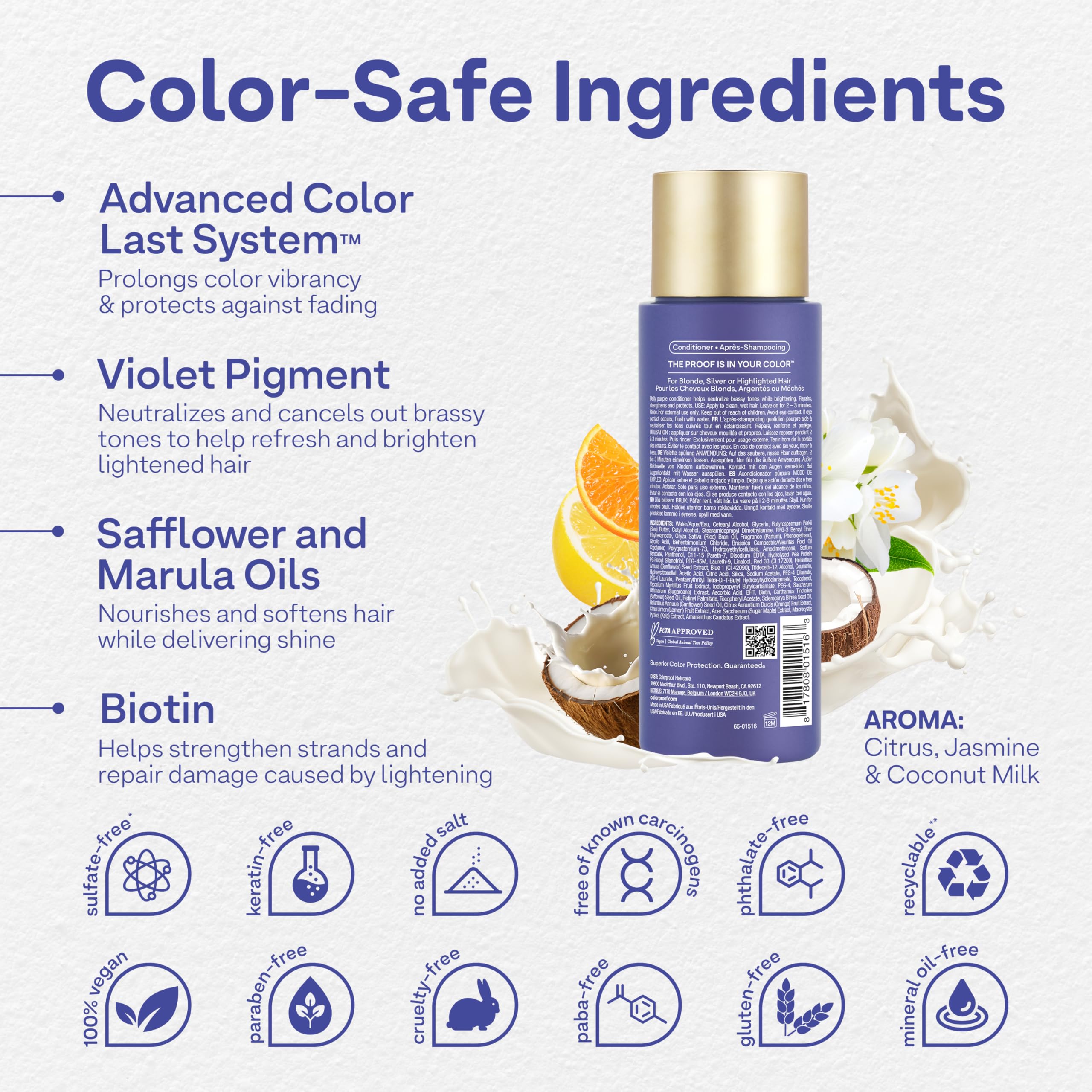 Colorproof Daily Blonde Conditioner 8.5 Fl. Oz. Purple Conditioner for Blonde Hair with Citrus, Jasmine & Coconut Milk Scent, Sulfate Free Conditioner for Detangling and Toning