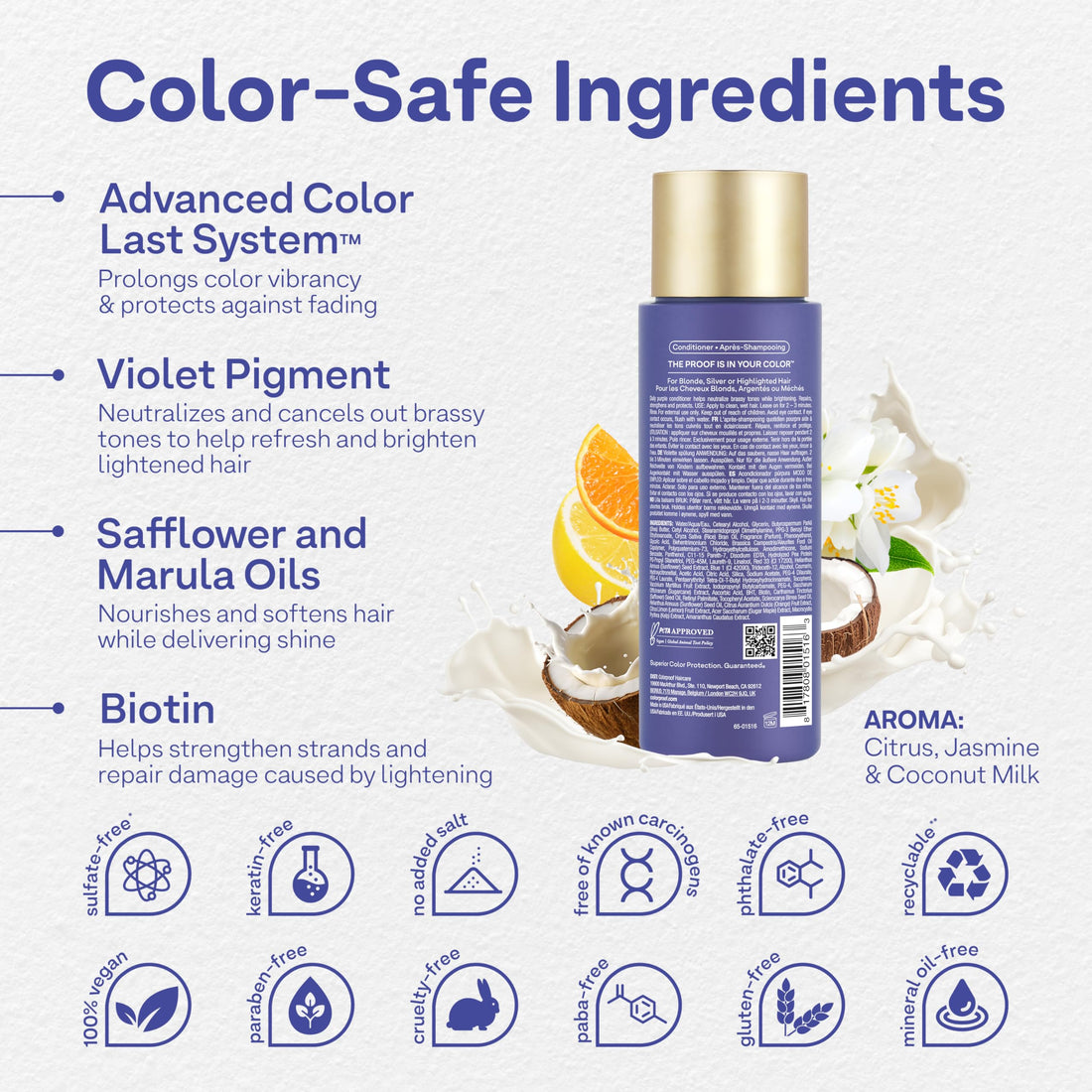 Colorproof Daily Blonde Conditioner 8.5 Fl. Oz. Purple Conditioner for Blonde Hair with Citrus, Jasmine & Coconut Milk Scent, Sulfate Free Conditioner for Detangling and Toning