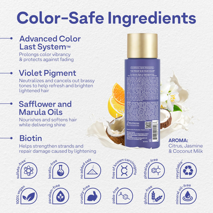 Colorproof Daily Blonde Conditioner 8.5 Fl. Oz. Purple Conditioner for Blonde Hair with Citrus, Jasmine & Coconut Milk Scent, Sulfate Free Conditioner for Detangling and Toning