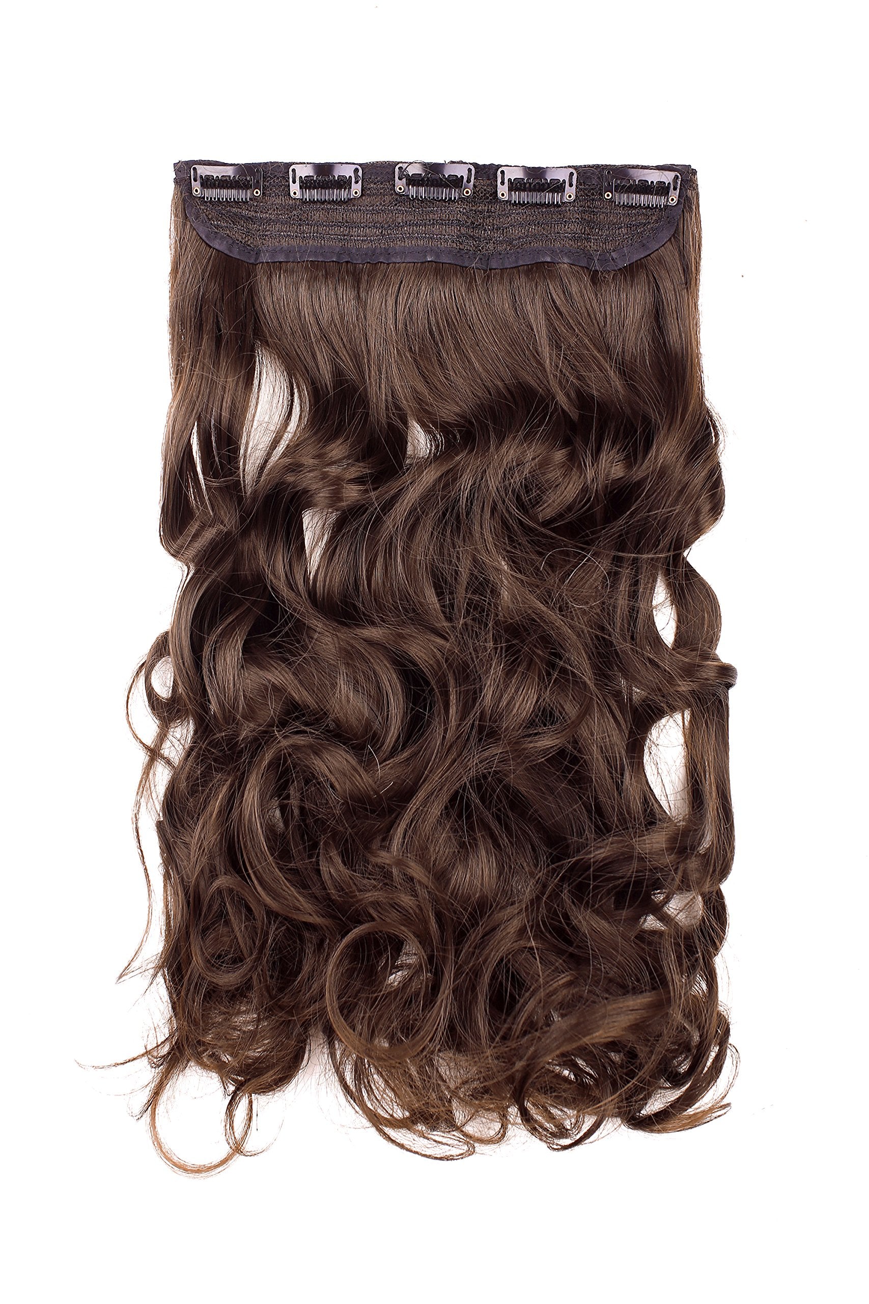 Chestnut Brown-6# : SWACC 20 Women 3/4 Full Head Instant One Piece Curly Body Wave Heat Resistance Synthetic Clip in Hair Extension (Chestnut Brown-6#)