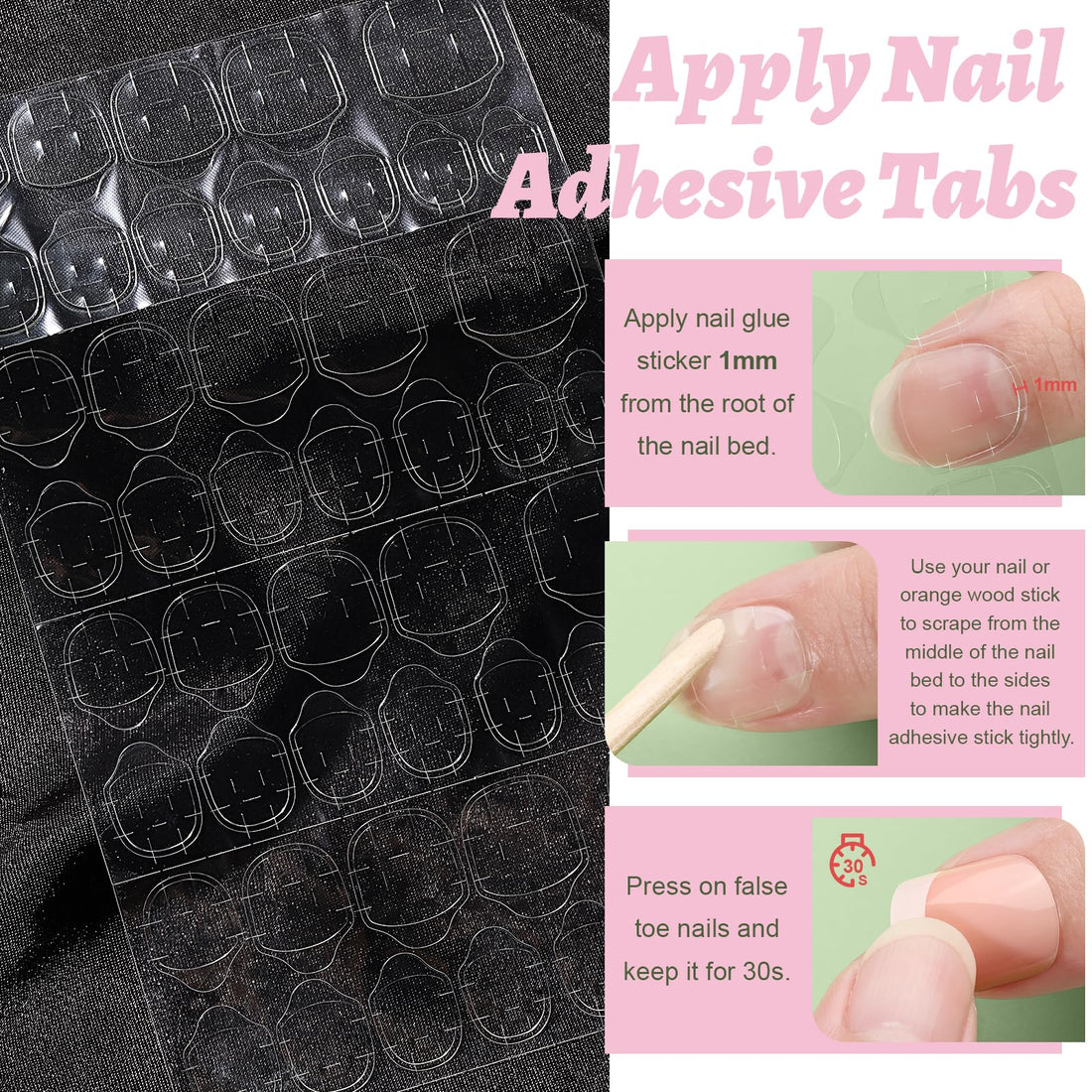 Teenitor Press-On Nails - 6 Sets Short Square Nails, French Tip, Glue-Ons
