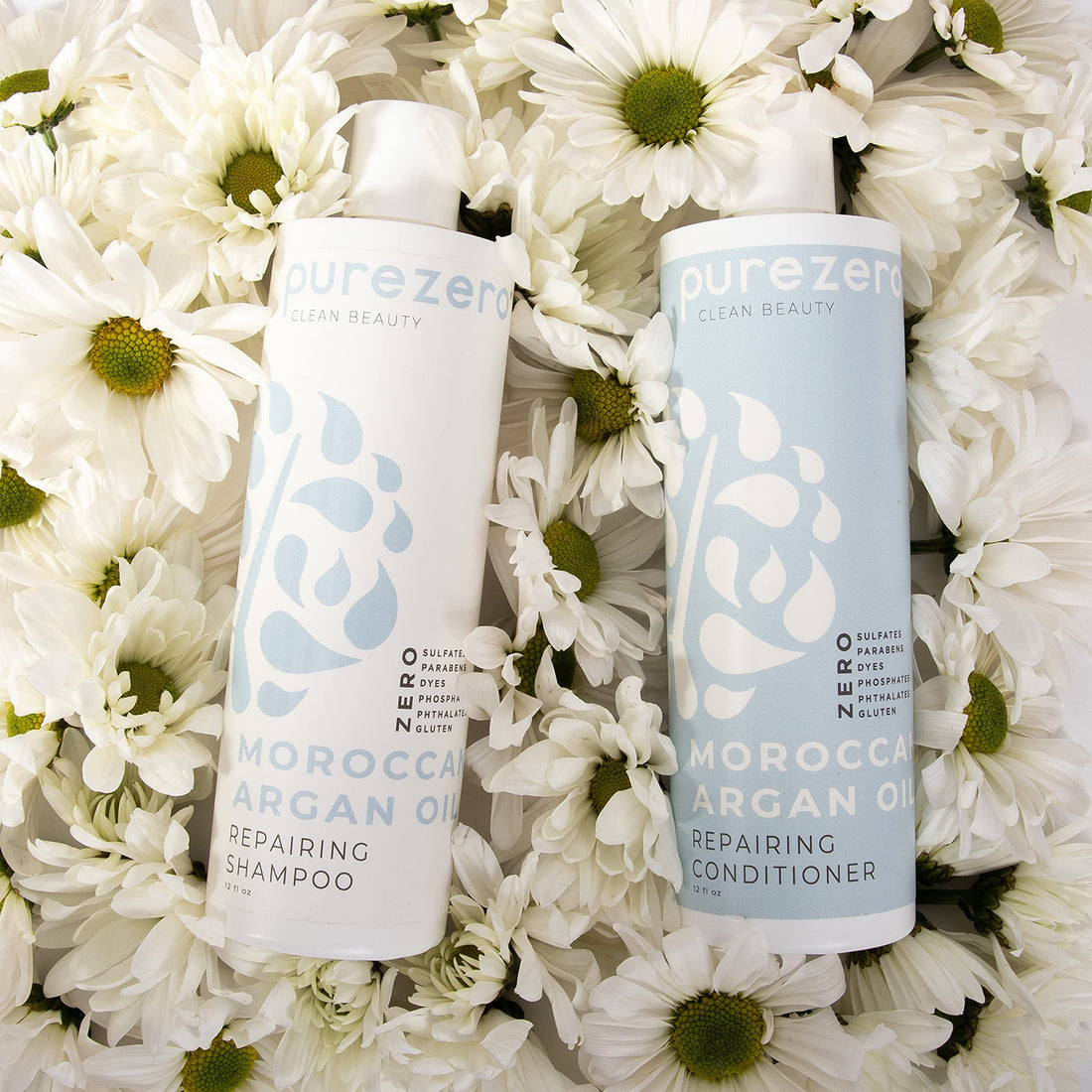 Purezero Moroccan Argan Oil Shampoo - 12 Fl Ounces - Repair Damaged Hair - Restore Strength, Shine & Softness - Zero Sulfates, Parabens, Dyes, Gluten - 100% Vegan & Cruelty Free