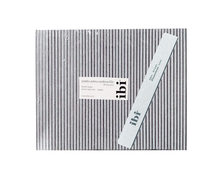 IBI 100 Premium Jumbo Zebra Cushion File | Grit 100/100 | Washable & Sanitizable Nail File for Professionals (50PCS)