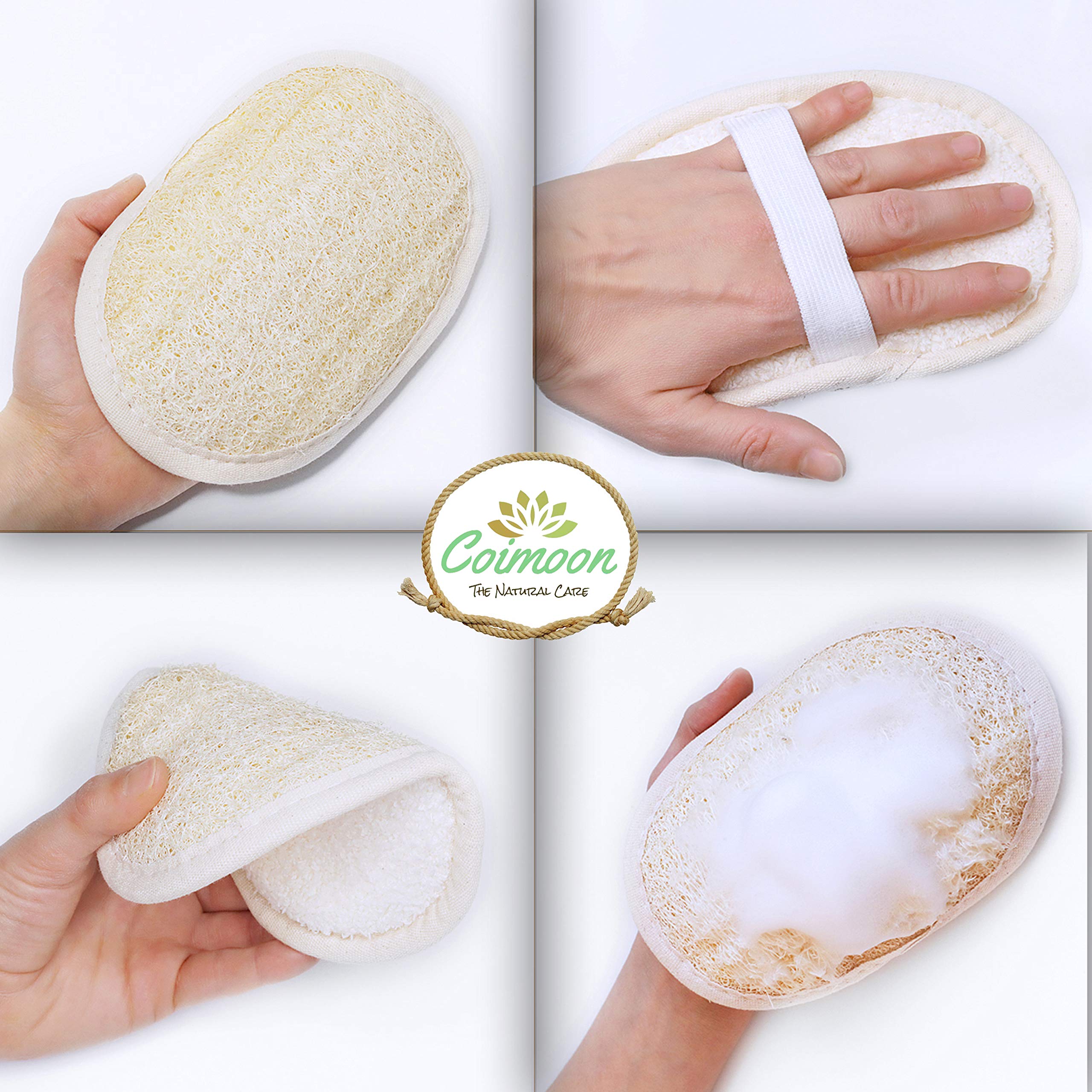 Coimoon Set (Made in Europe)- Exfoliating Organic Loofah Face Pads And Shower Sponge with Natural Pumice Stone, Loofa, Puff Sponge Scrubber Body For Men and Women (3 Piece Set, Natural)