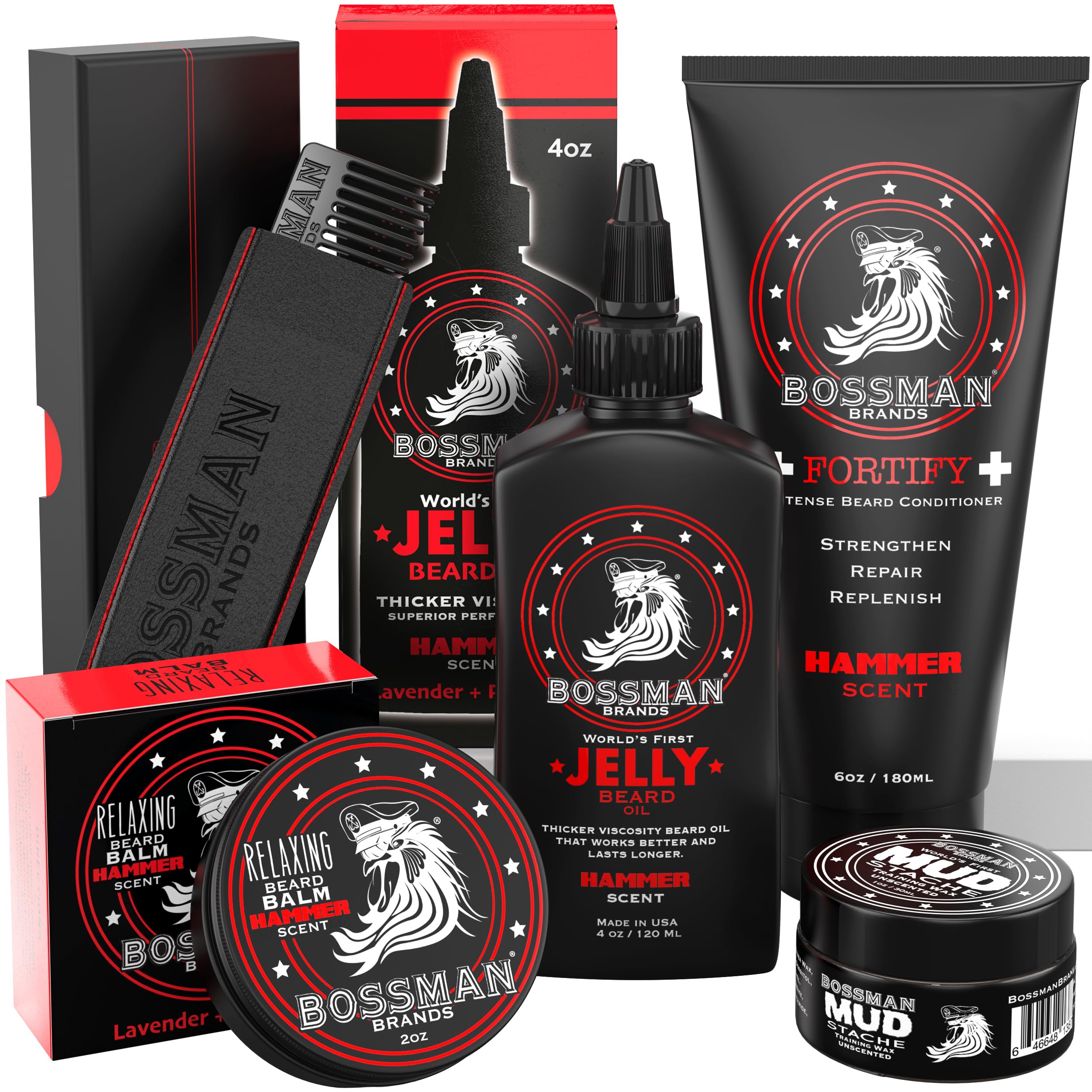 Bossman Bossman Complete Beard Kit - Beard Oil, Conditioner, and Balm. Eliminate Beard Itch, Grower a Thicker, More Mature Beard (Hammer Scent)