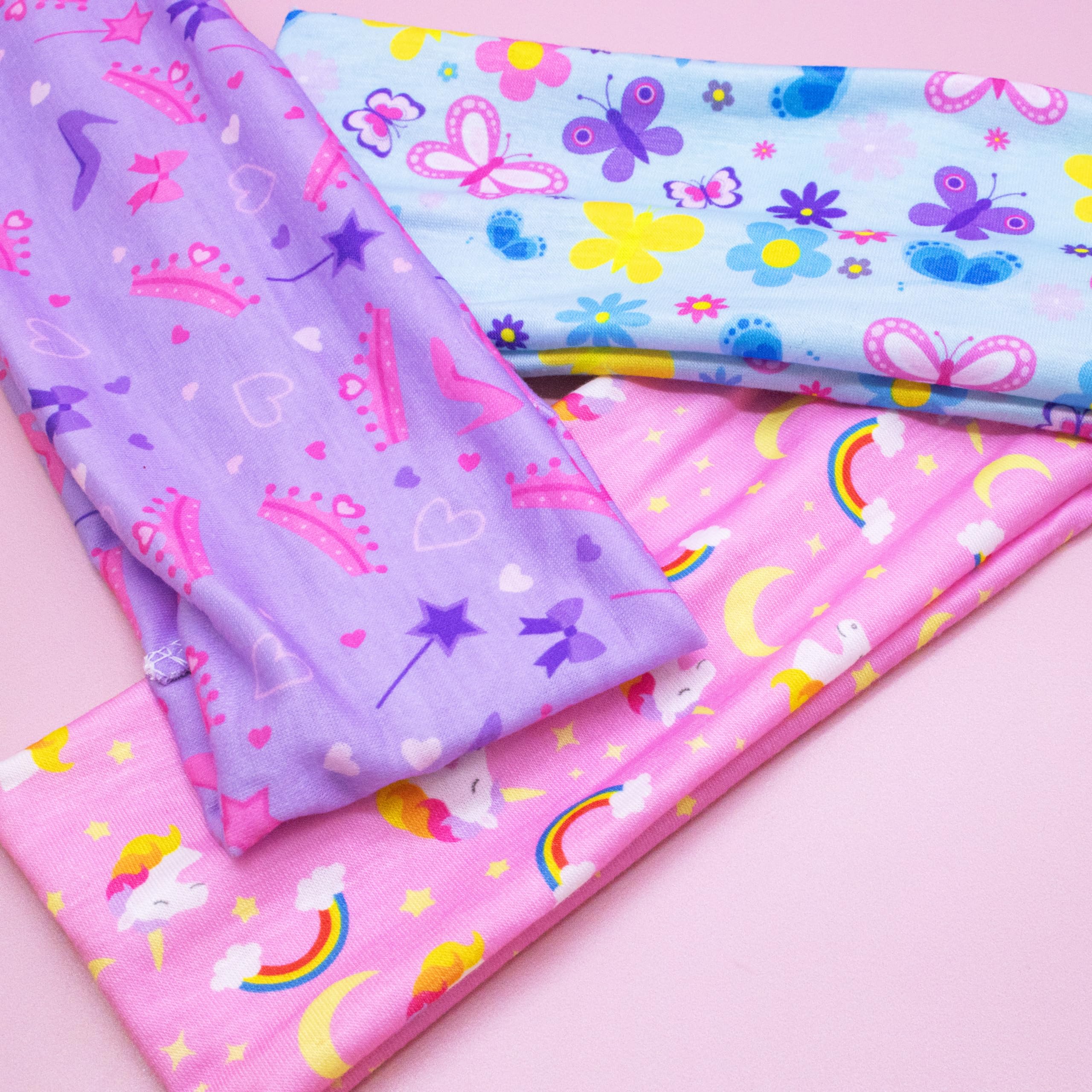 FROG SAC 3 Toddler Headbands for Girls, Wide Elastic Cloth Hair Bands for Kids, Soft Stretch Fabric Head Band Hair Accessories for Children, Cute Sports Yoga Unicorn Butterfly Little Girl Headband
