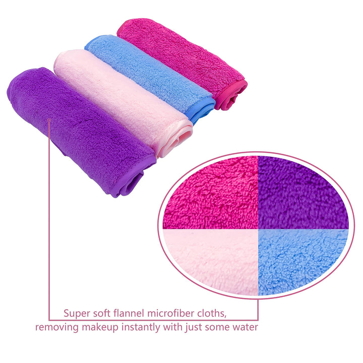 4 Pack Reusable Flannel Microfiber Makeup Remover Eraser Washcloths Face Facial Erase Cleansing Clean Cloth Towel, Chemical Free, Remove Makeup Instantly with Just Water Suitable for All Skin Types