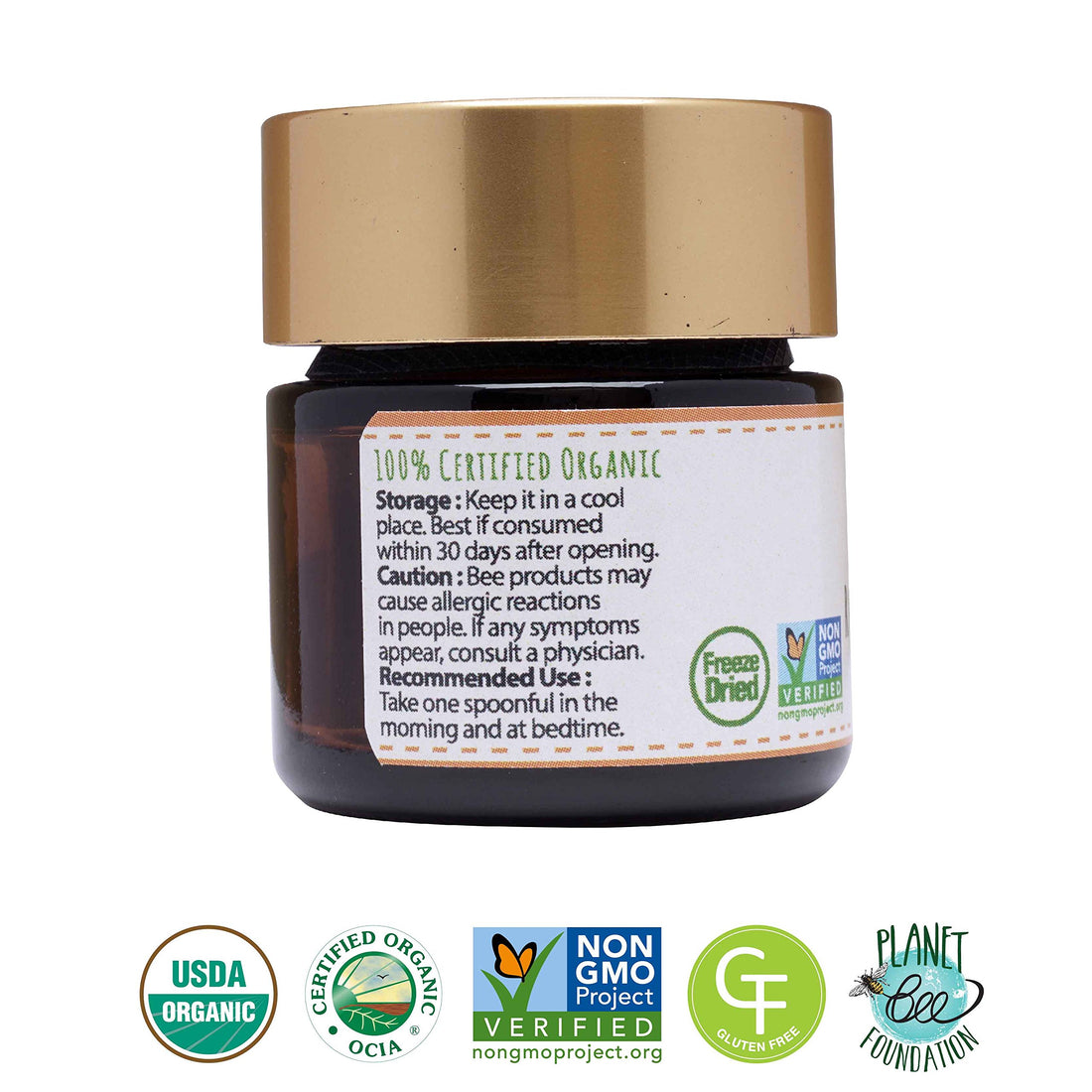 Greenbow Royal Jelly Powder– 100% USDA Certified Organic Royal Jelly, Non-GMO, Gluten Free Royal Jelly, Freeze Dried – One of The Most Nutrition Packed –No Additives/Flavors (17g)