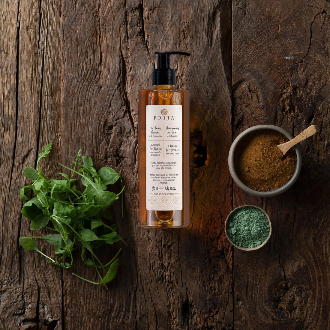 Prija Fortifying and Strengthening Shampoo with Eruca Sativa (12.84 fl oz) - For all Hair Types - Vegan Friendly - Dermatologically Tested - Made with 100% Recycled Bottle