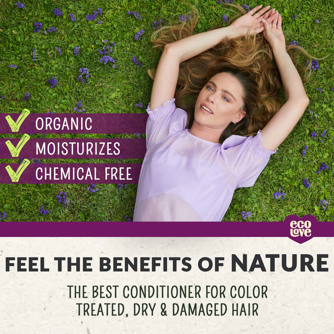 Purple : ecoLove Purple Collection Conditioner for colored and very dry hair - Blueberry, Grape & Lavender. 100% VEGAN (17.6 Oz)