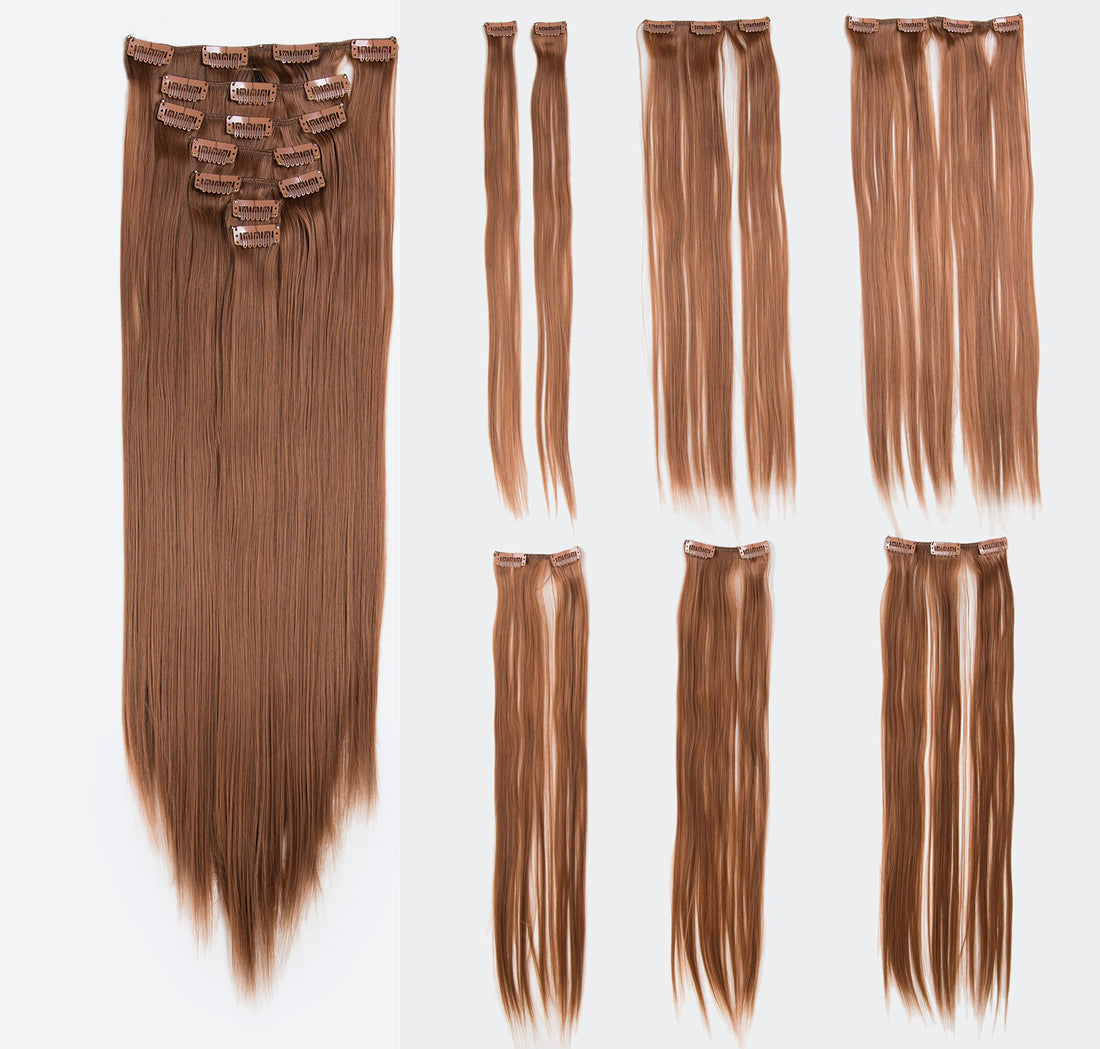Medium Auburn-30# : SWACC Women 22 Inches Straight Full Head 7 Separate Pieces Heat Resistance Synthetic Hair Clip in Hair Extensions (Medium Auburn-30#)