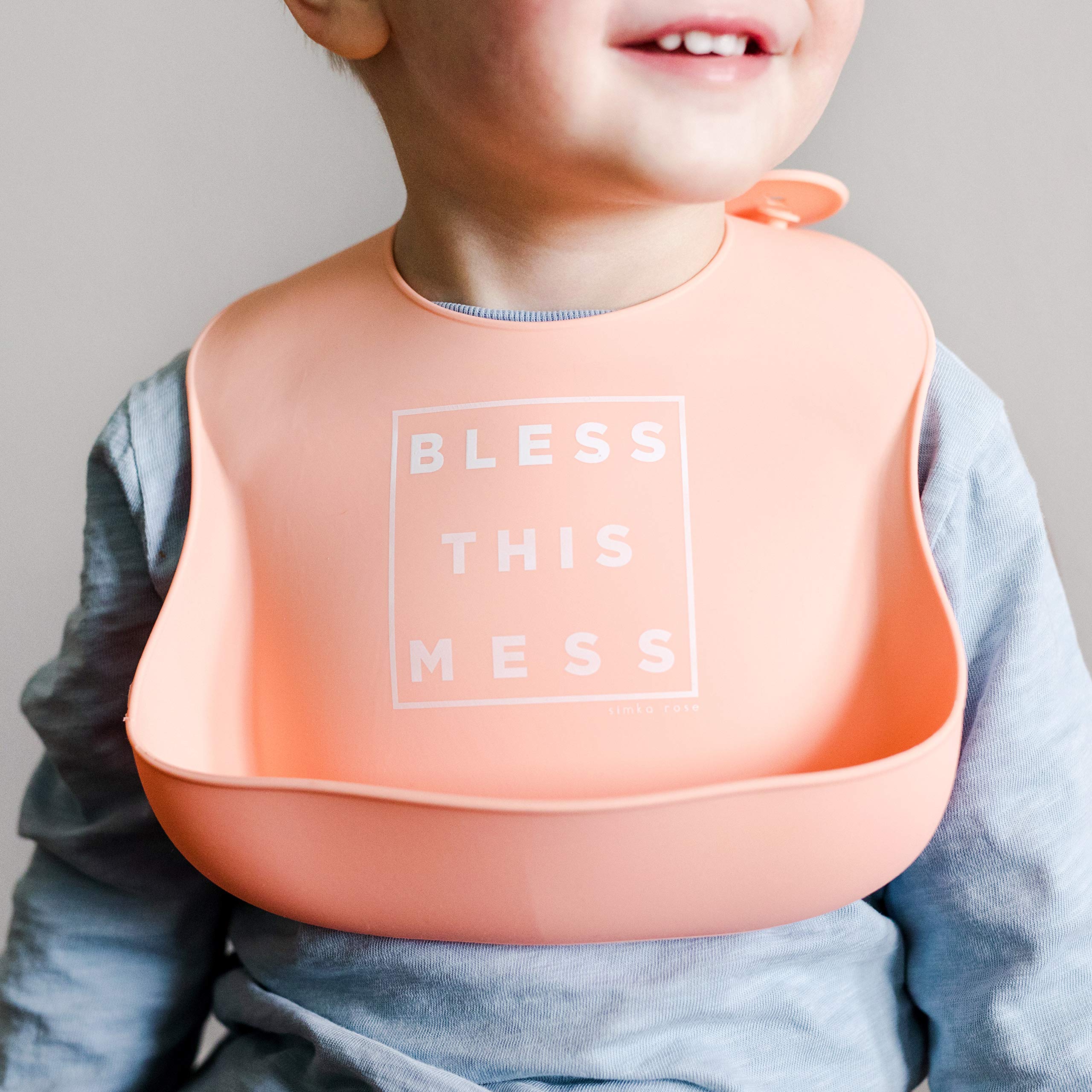 Simka Rose Silicone Bibs for Babies - Toddlers High Chair Dining Table and Restaurants - Silicone Baby Bibs with food catcher Adjustable Soft Catch all Bib with Pouch Baby Led Weaning for Boys & Girls