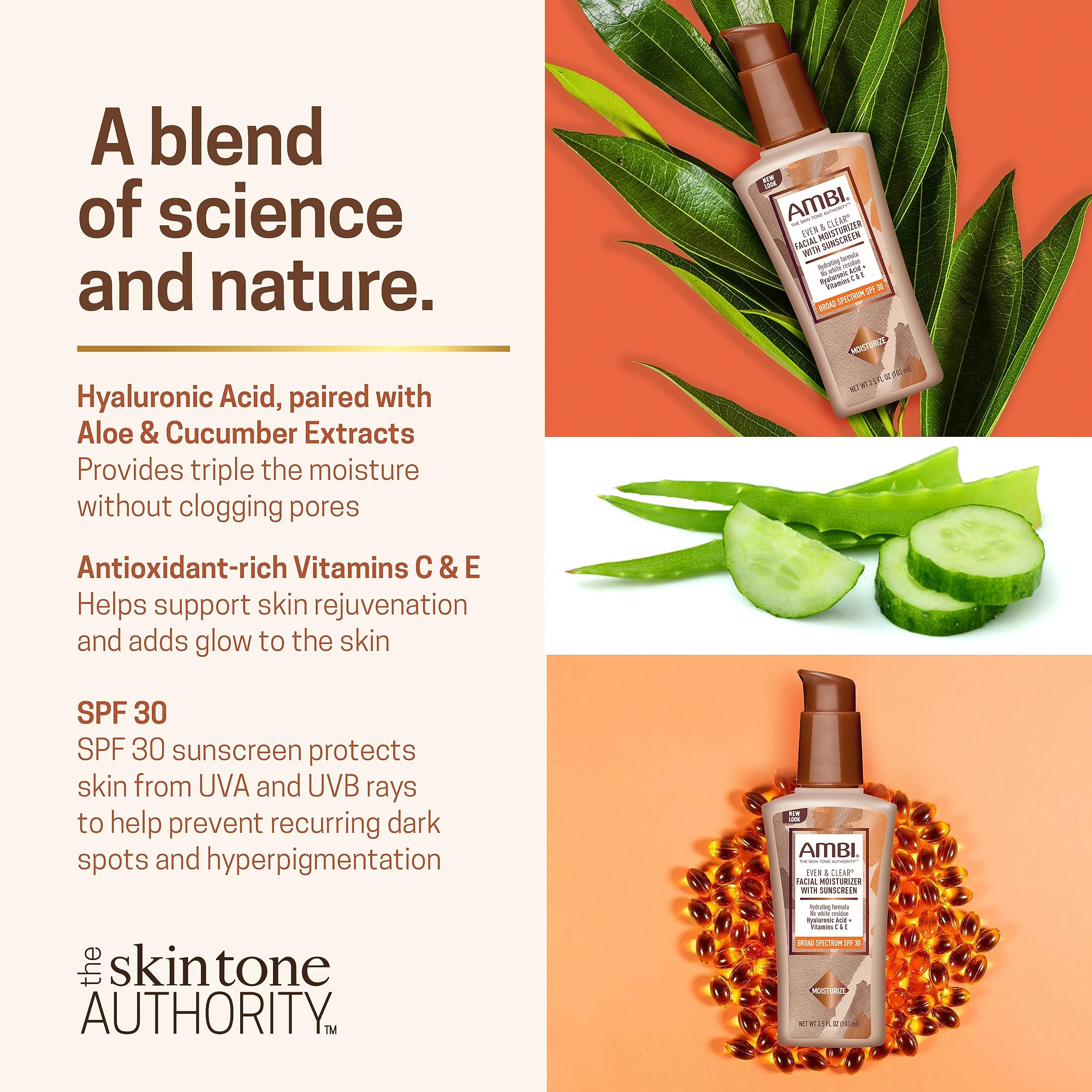 Ambi Even & Clear Daily Facial Moisturizer SPF 30 | Helps Even Tone | Skin Softening | Sun Protection | 3.5 Ounce