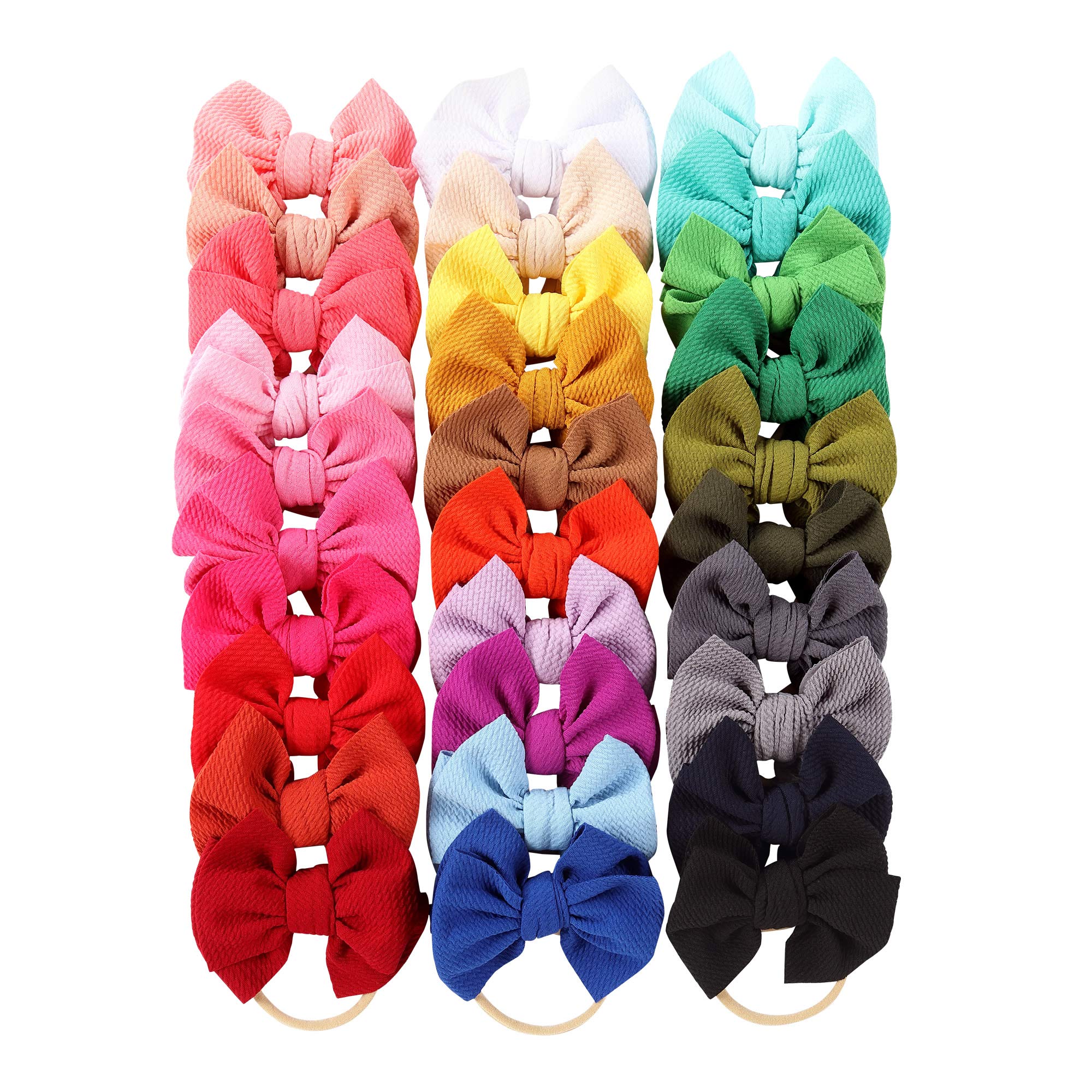 Cinaci 30 Pack Super Stretchy Nylon Headbands with Big Bow Hair Accessories for Baby Girls Infants Toddlers Kids Teens