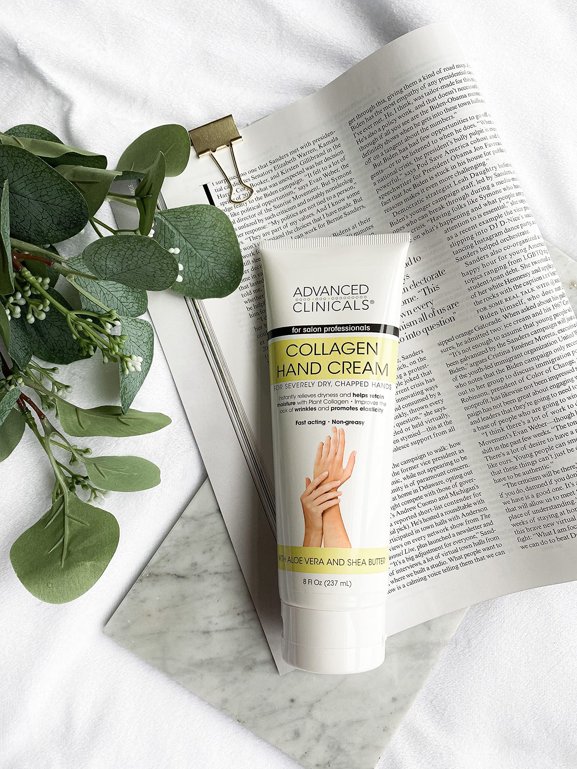 Advanced Clinicals Collagen Hand & Body Cream Skin Care Moisturizer Lotion For Dry Cracked Skin. Soothing & Hydrating Plant Collagen Lotion W/Aloe Vera, Green Tea, & Shea Butter, Large 8 Fl Oz