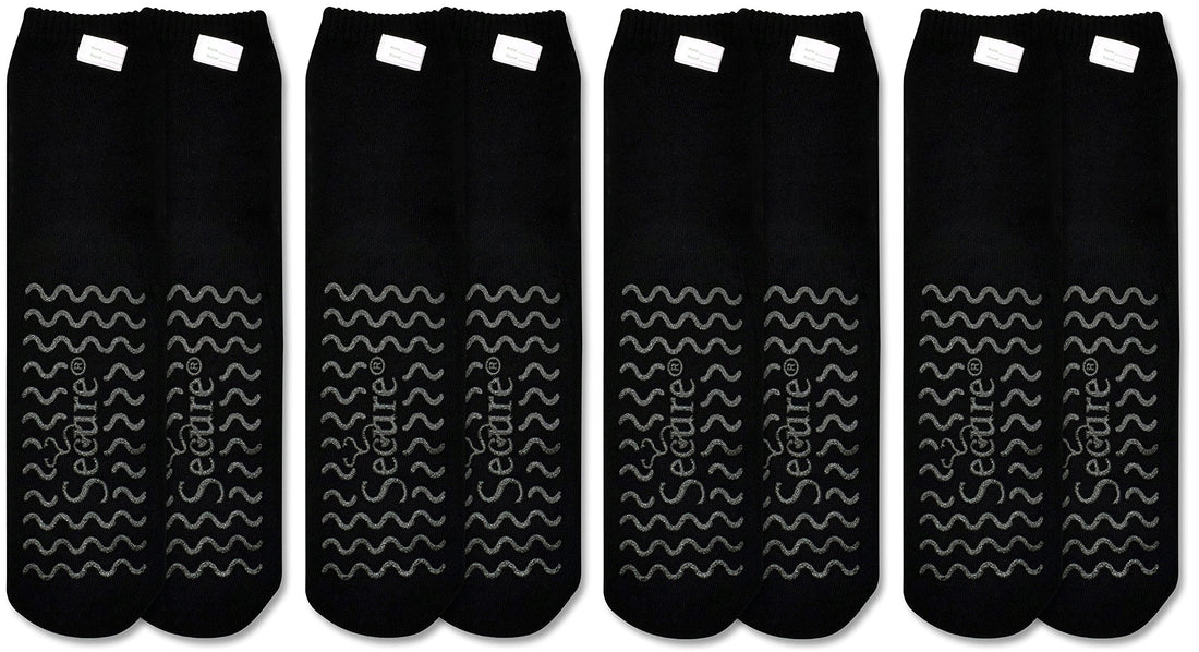 Secure (4 Pairs) Non Skid Socks with All-Around Grip Tread - Hospital Style for Elderly Fall Injury Prevention