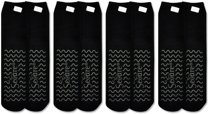Secure (4 Pairs) Non Skid Socks with All-Around Grip Tread - Hospital Style for Elderly Fall Injury Prevention