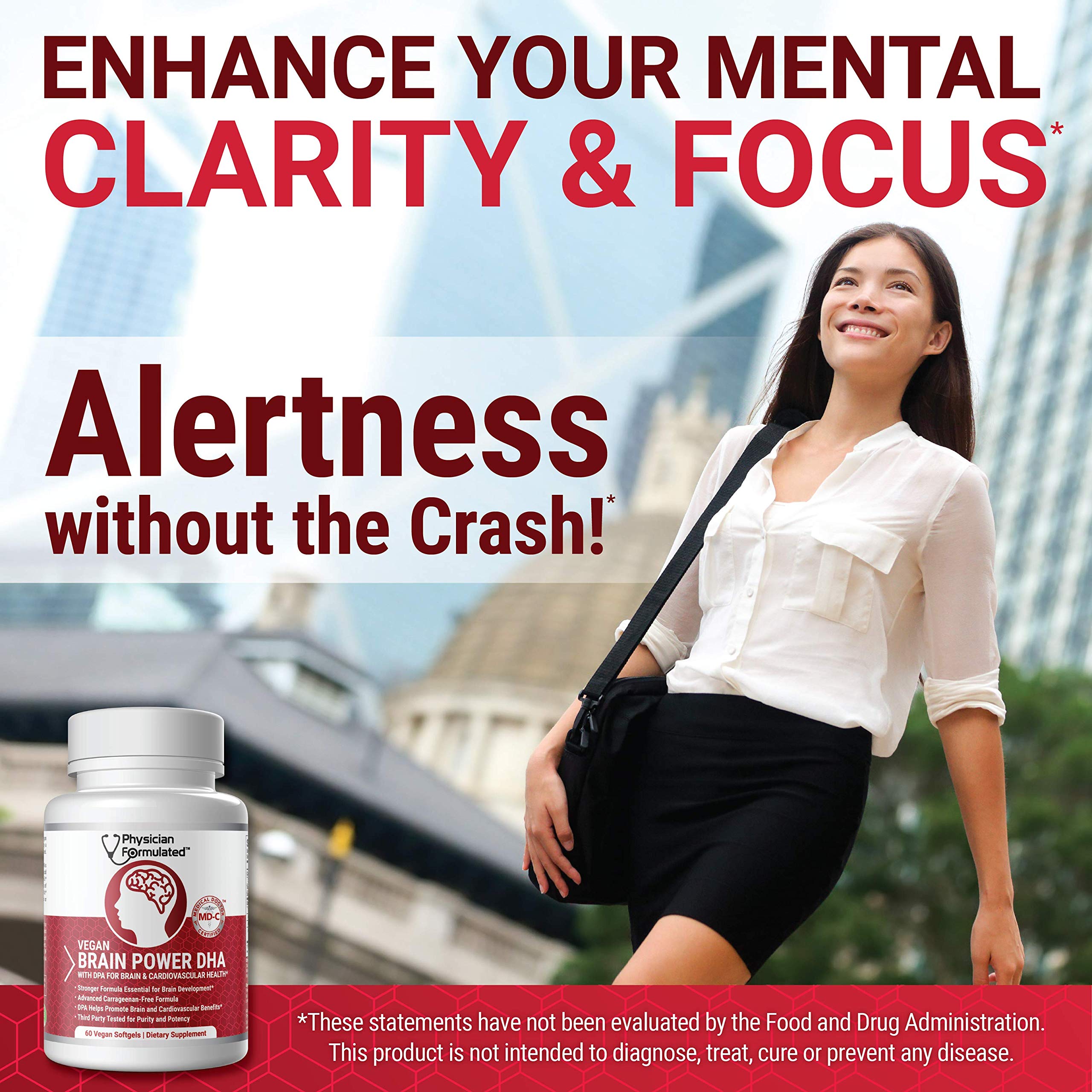 Physician Formulated Vegan DHA for Brain and Prenatal 100% Algae Based Omega 3 Essential Fatty Acids with NO Carrageenan, NO Vegetable Oil Plus 2500mcg Astaxanthin