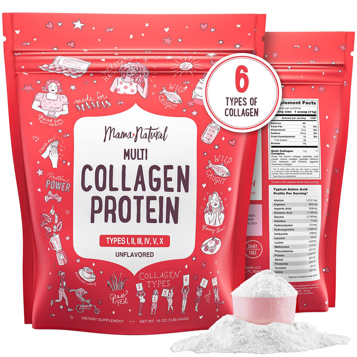 Multi Collagen Protein Powder Type I II III IV V X - Unflavored & Hydrolyzed 16Oz Pure Collagen Peptides Powder - Grass Fed Beef, Wild Fish Marine & USA Eggshell - Whole Body Collagen