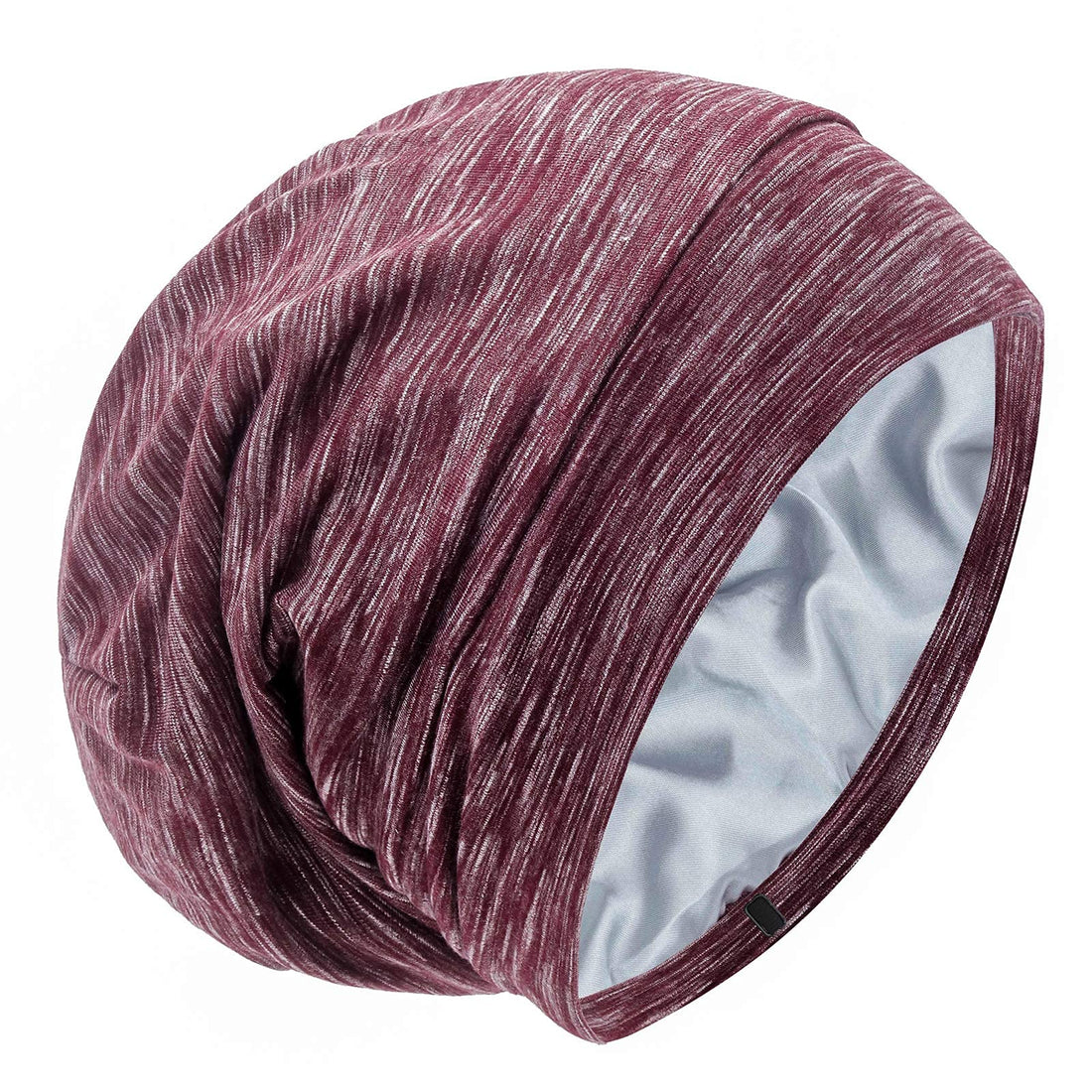 Silk Satin Lined Bonnet Sleep Cap - Adjustable Stay on All Night Hair Wrap Cover Slouchy Beanie for Curly Hair Protection for Women and Men - Heather Burgundy