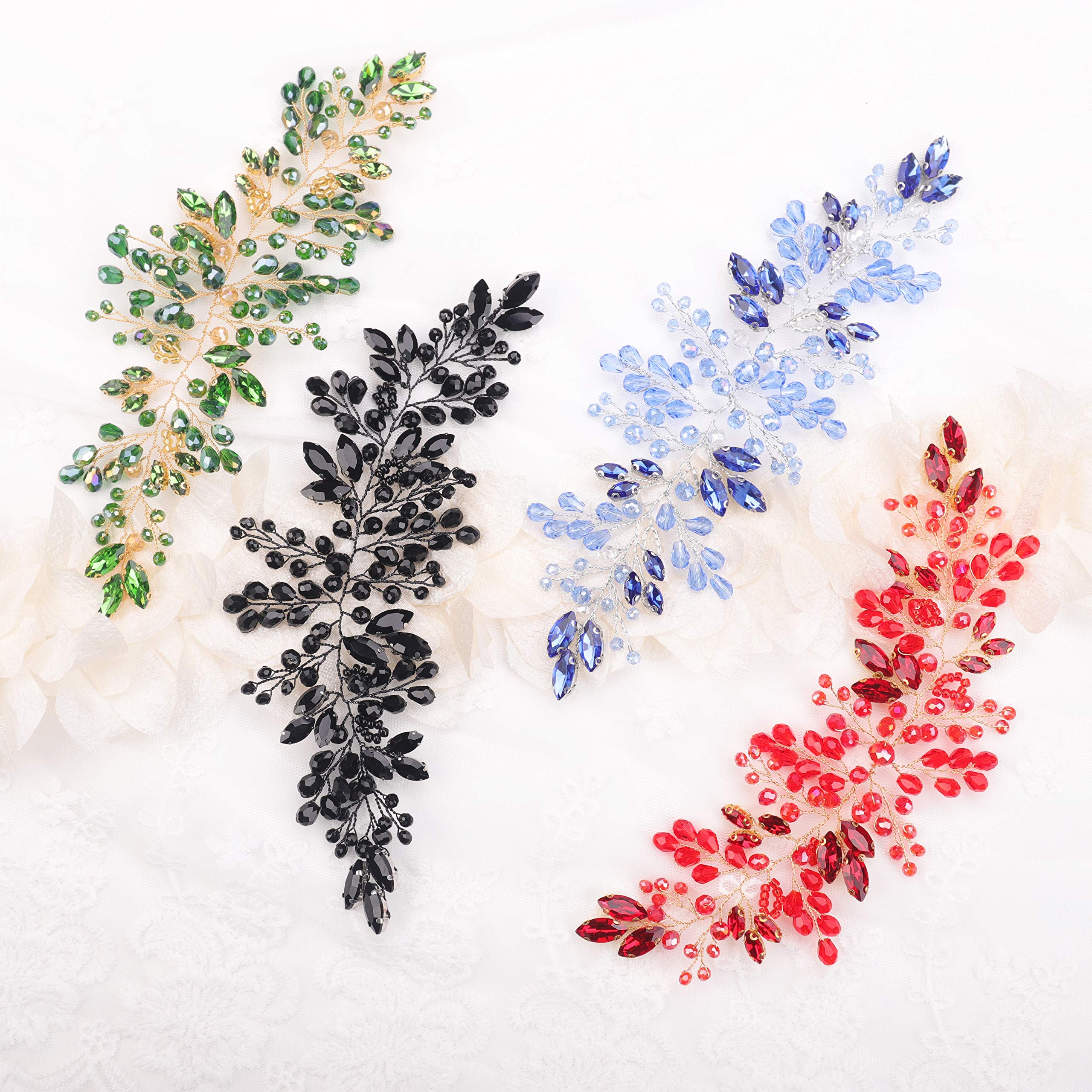 Kercisbeauty Bride Hair Accessories Blue Crystal Hair Vine Gold Headband Evening Party Prom Women Hair Piece Vintage Wedding (Blue)