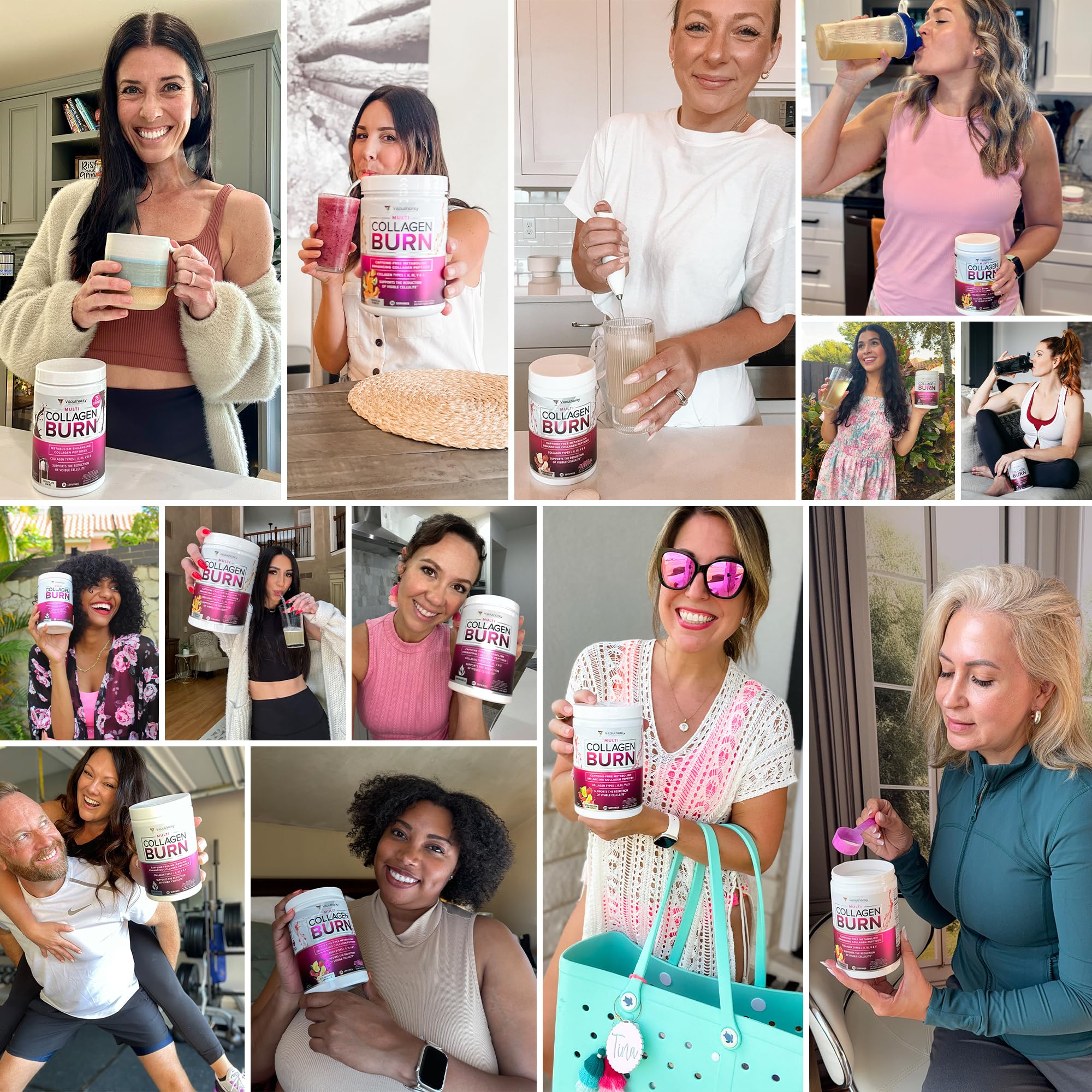 Multi Collagen Burn: MultiType Hydrolyzed Protein Peptides with Hyaluronic Acid, Vitamin C, SOD B Dimpless, Types I, II, III, V and X, with Caffeine 30 Servings Tropical Punch Flavored