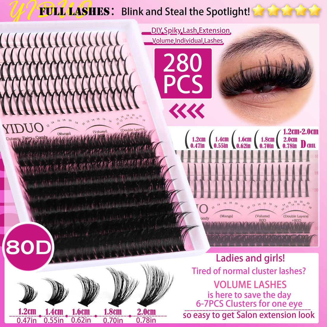 YIDUO Lashes Clusters Kit with Spikes Bottom Extensions False Eyelashes 816Pcs Bulk Packs with 2X Bond&Seal Volume D Curl Wispy Individual Fake Eyelash Wholesale Large Pack for Beginners Gift Choice