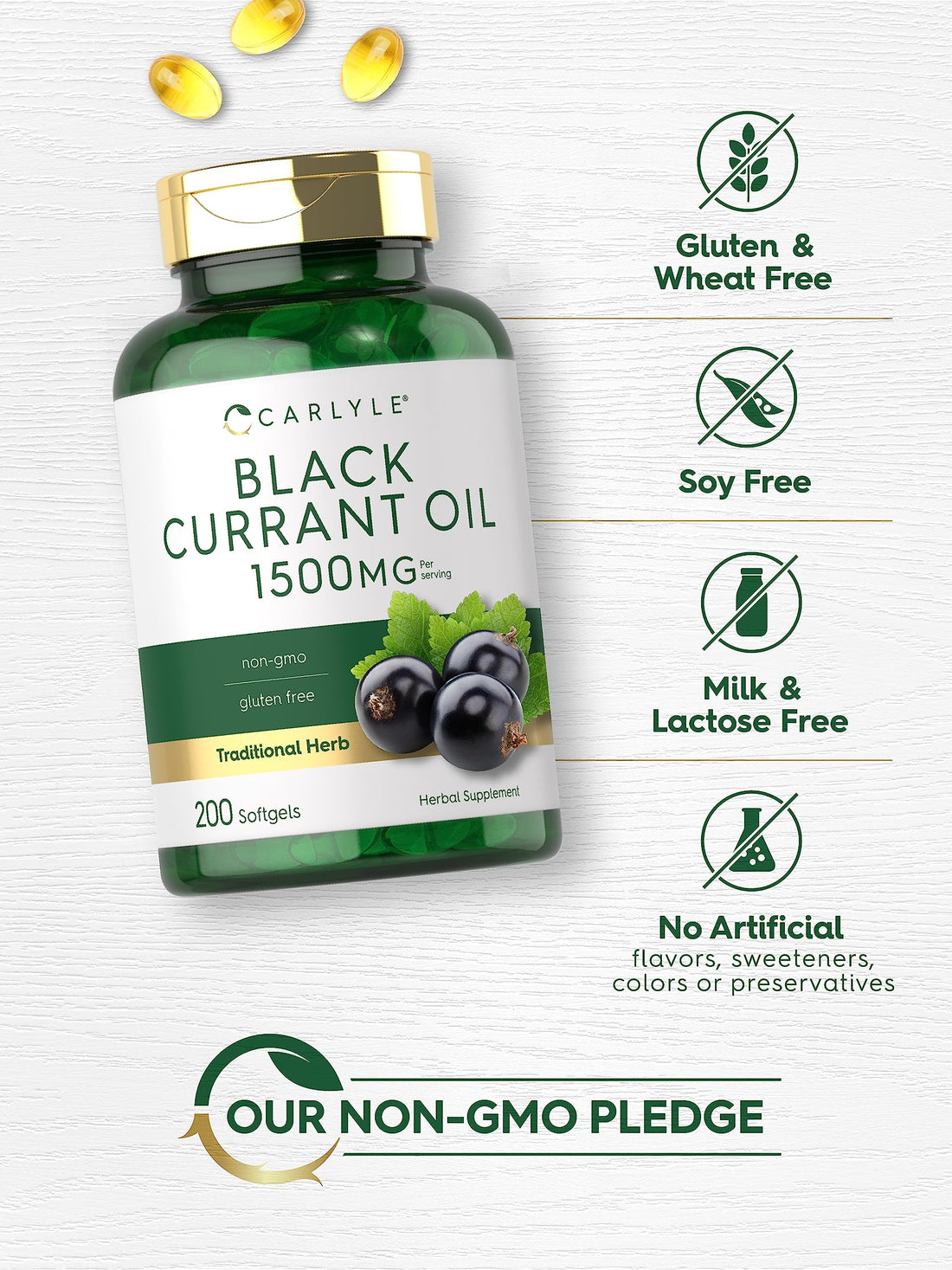 Carlyle Black Currant Oil Softgels | 1500mg | 200 Count | Non-GMO and Gluten Free Formula | Black Currant Seed Oil