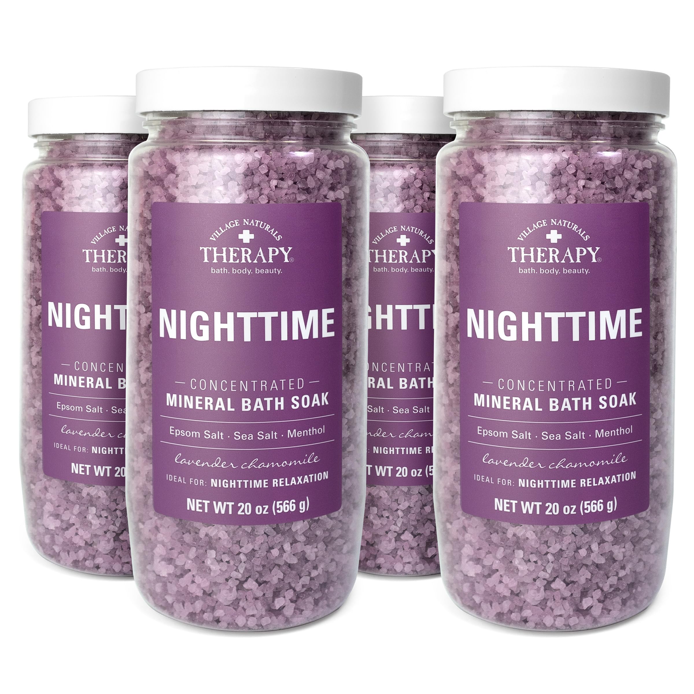 Village Naturals Therapy Nighttime Concentrated Mineral Bath Soak, 20 oz, Pack of 4