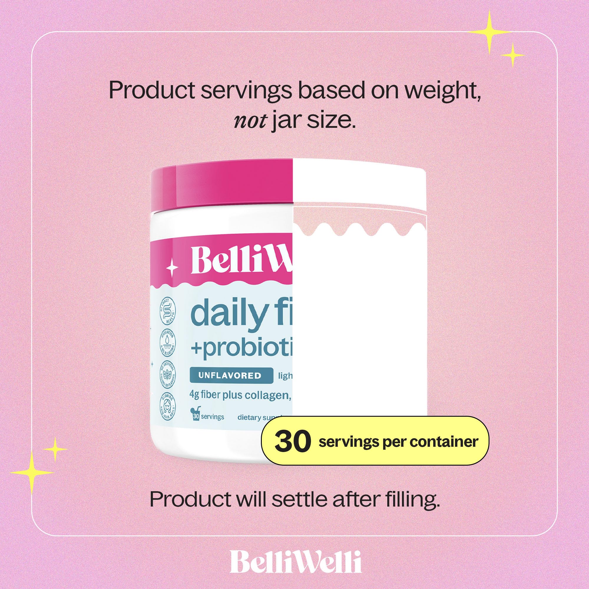 Belli Welli Unflavored Daily Fiber Supplement Powder with Collagen, Probiotics & Electrolytes | Supports Digestive Health, Gut Balance & Debloating, Sugar Free | 30 Servings