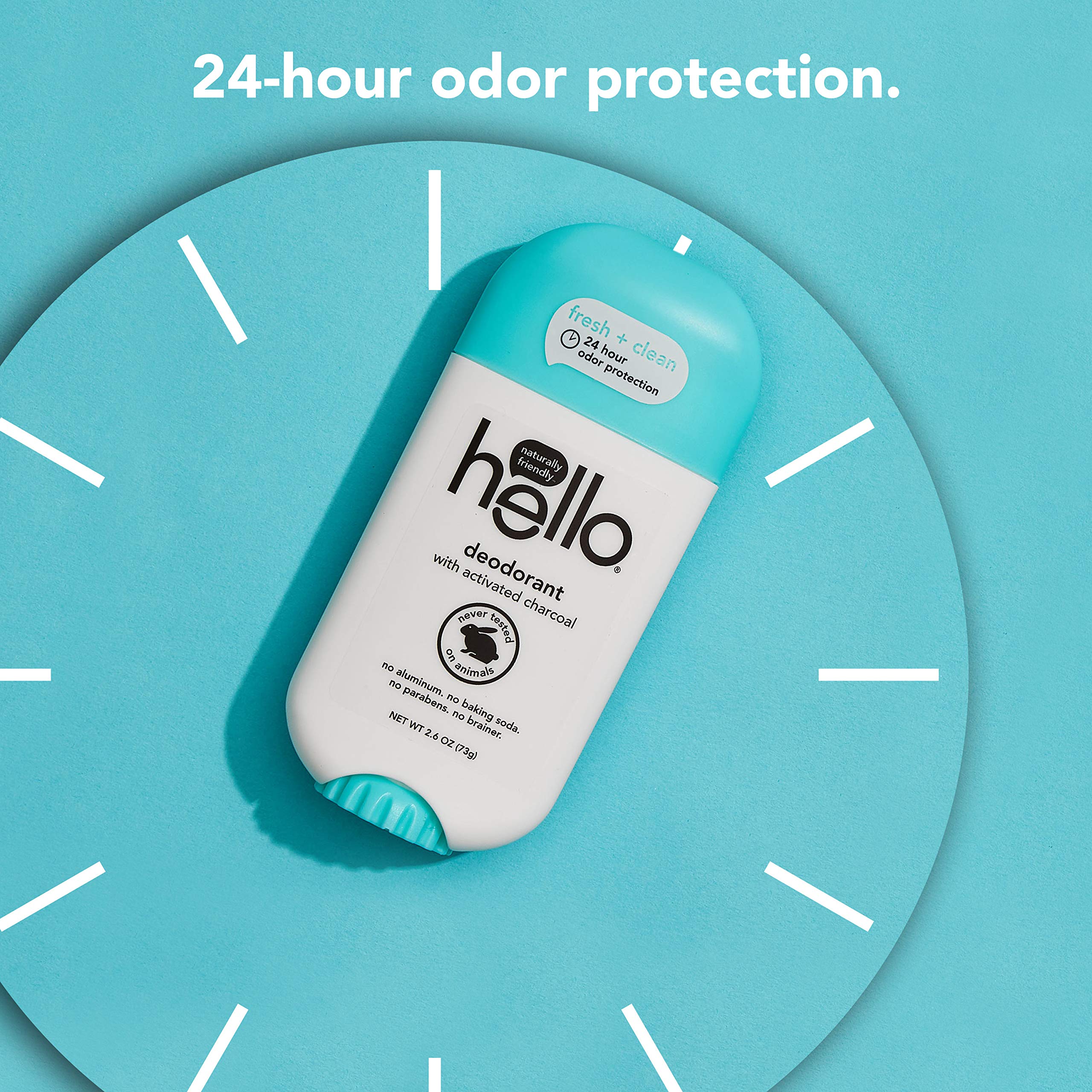 Hello Activated Charcoal Clean + Fresh Deodorant for Women + Men - Aluminum Free, No Baking Soda, Parabens, or Sulfates, 24 Hour Protection, 3 Count