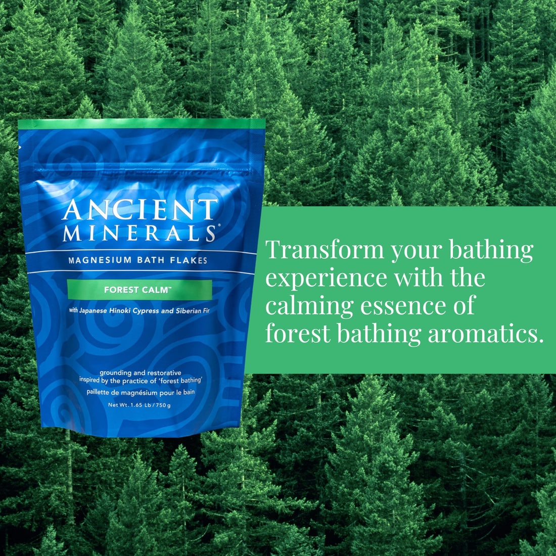 Ancient Minerals Magnesium Bath Flakes Forest Calm - Resealable Magnesium Bag of Zechstein Chloride Alternative to Epsom Bath Salt (1.65 lb)