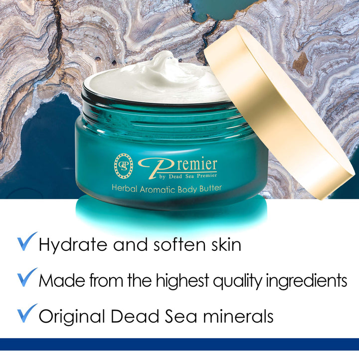 Premier Dead Sea Aromatic Body Butter – Herbal, Hydrating Shea Body Butter for Women & Men, Moisturizing, Firming & Anti-Aging Cream for Dry Skin, Hand & Body, 5.95 Fl.oz