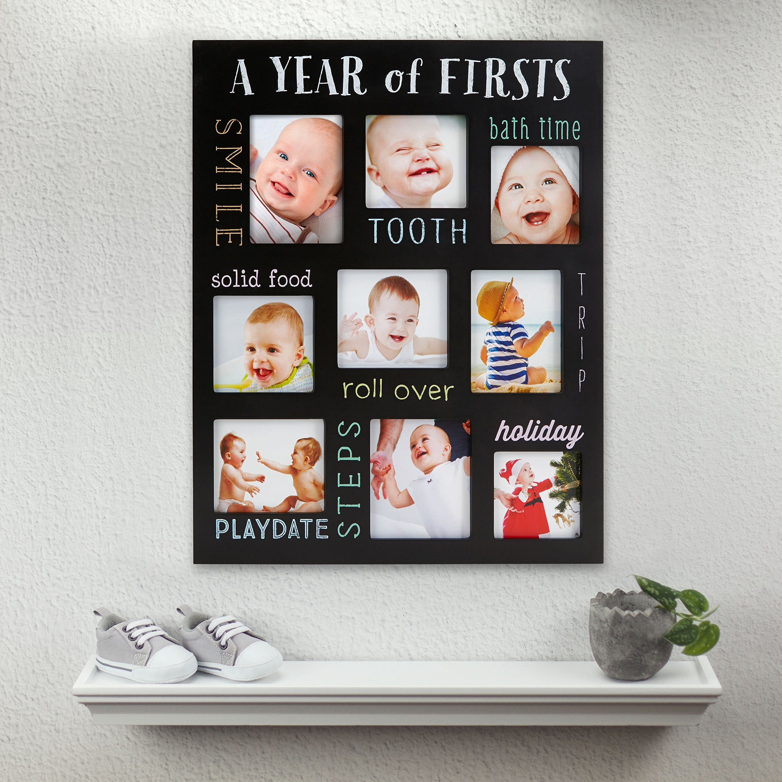 Pearhead Baby's Firsts Keepsake Picture Frame, Display Photos of Your Favorite Moments from Baby's First Tooth to Baby’s First Trip, Black