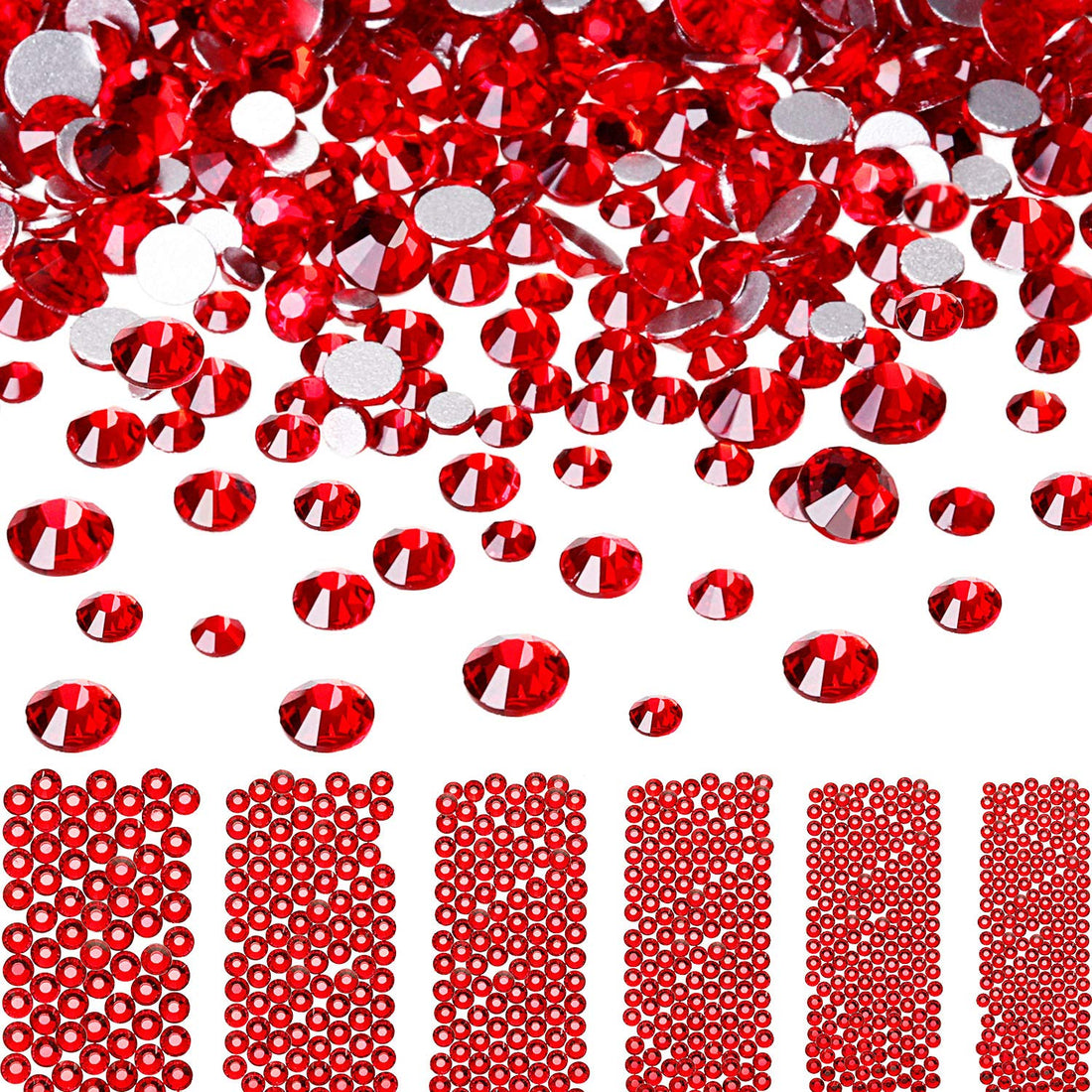 Red, Mixed Ss4 5 6 8 10 12: Bememo 3456 Pieces Nail Crystals Ab Nail Art Rhinestones Round Beads Flatback Glass Charms Gems Stones, 6 Sizes for Nails Decoration Makeup Clothes Shoes (Red, Mi