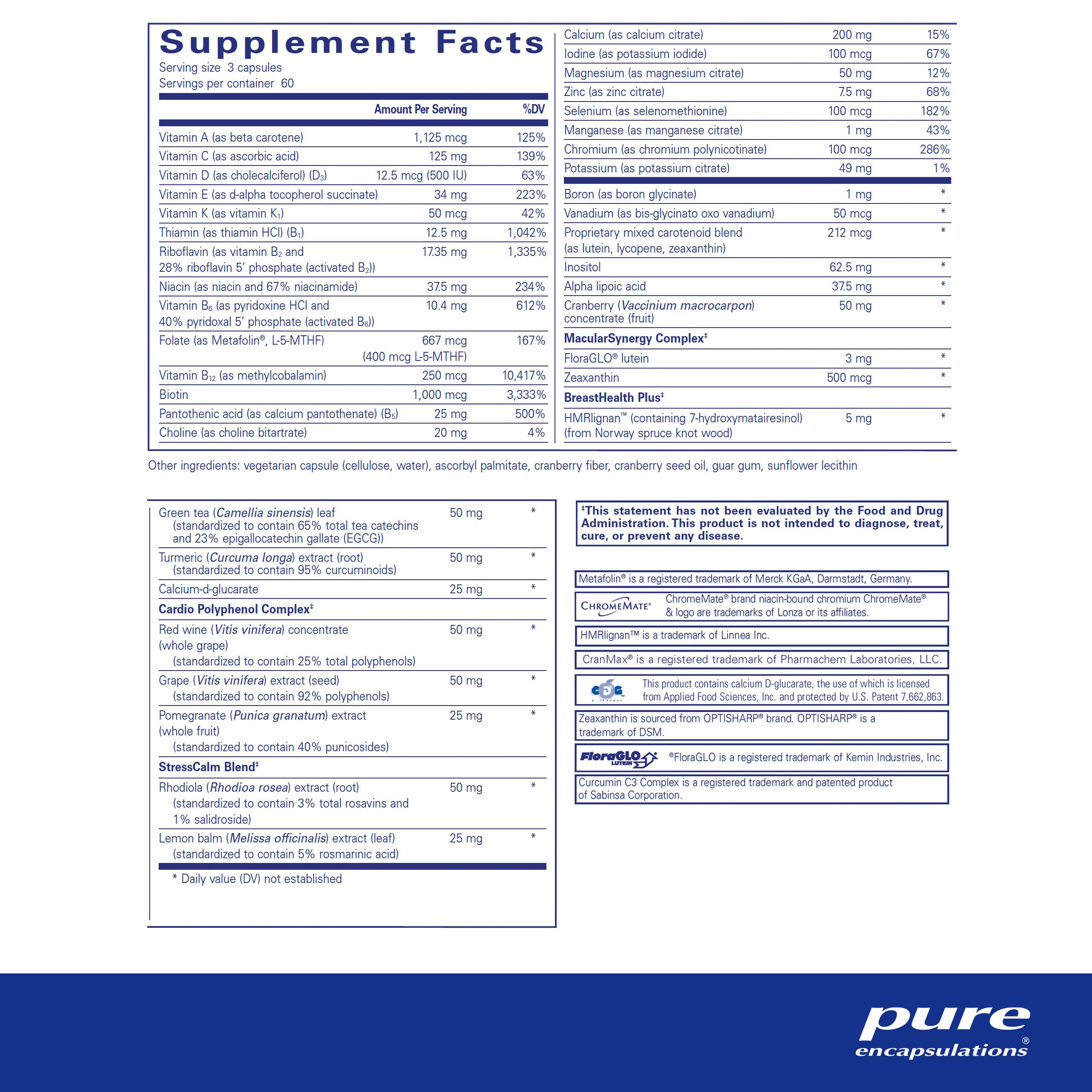 Pure Encapsulations Women's Nutrients - Multivitamin for Women Over 40 to Support Urinary Tract Health, Breast Cell Health & Eye Integrity* - with Vitamin C, E & A - 180 Capsules