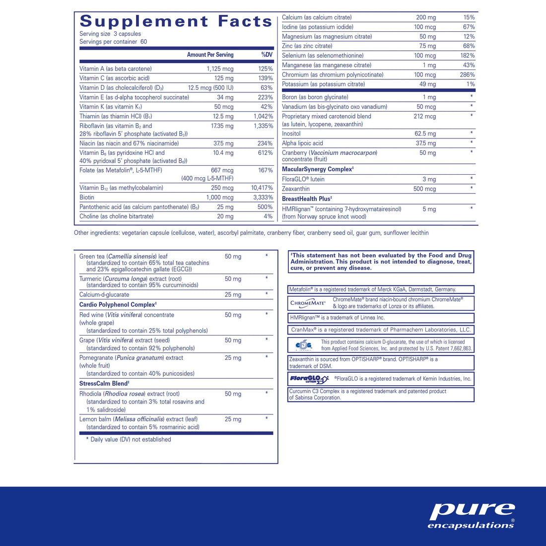 Pure Encapsulations Women's Nutrients - Multivitamin for Women Over 40 to Support Urinary Tract Health, Breast Cell Health & Eye Integrity* - with Vitamin C, E & A - 180 Capsules