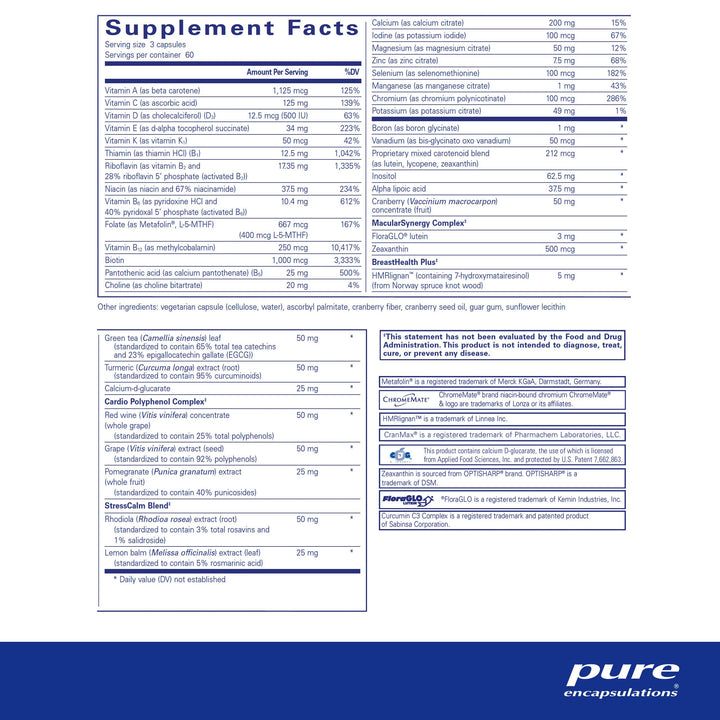 Pure Encapsulations Women's Nutrients - Multivitamin for Women Over 40 to Support Urinary Tract Health, Breast Cell Health & Eye Integrity* - with Vitamin C, E & A - 180 Capsules