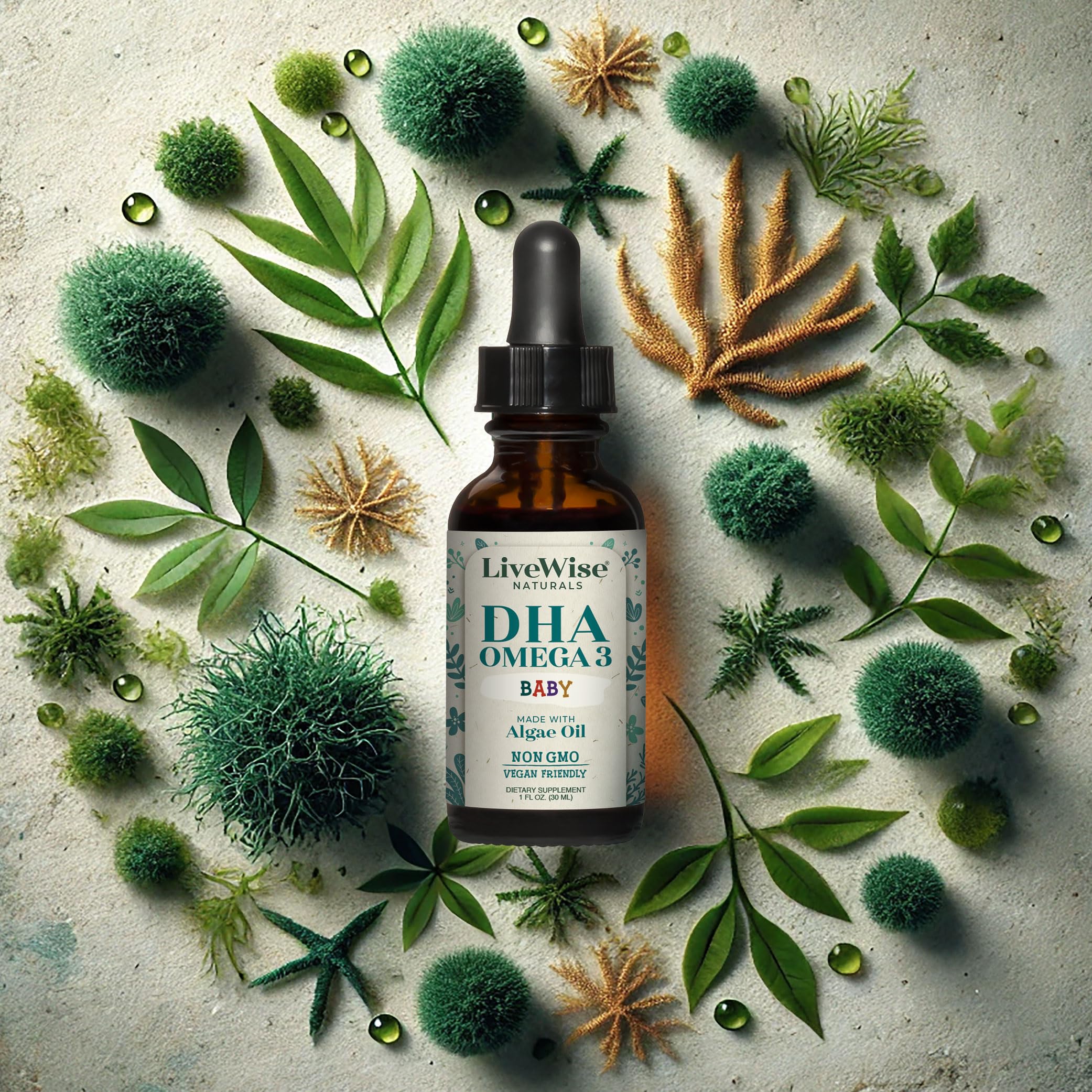 DHA Omega 3 Liquid Drops - Baby Vitamin DHA Omega 3 for Infant - Vegan Friendly, Great Tasting - Omega 3 Supplement w/Organic Orange Oil Supports Healthy Brain, Eyes, Immune System