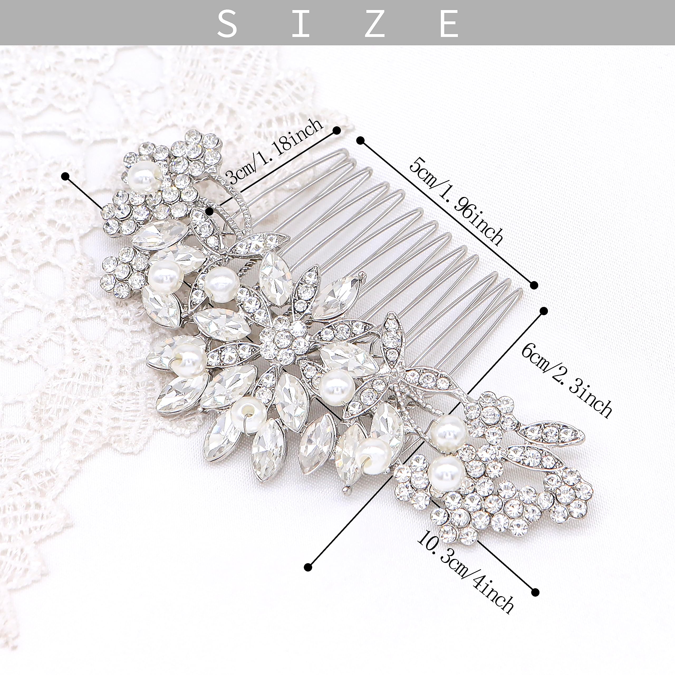 Ammei Rose Gold Wedding Hair Comb With Pearls and Crystals Wedding Hair Accessories Bridal Headpiece Or For Parties (Silver)