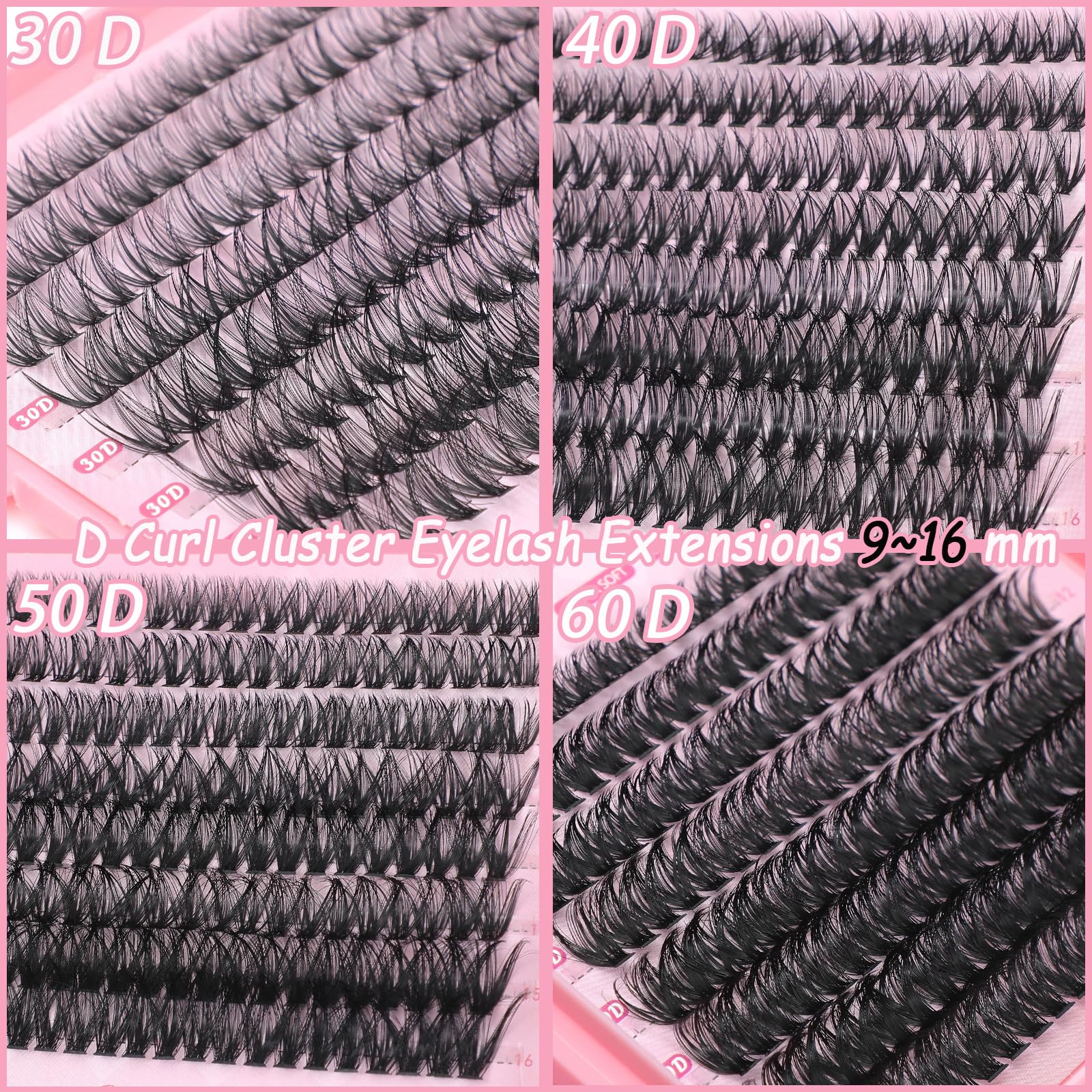 Lash Clusters, 640 Pcs Eyelashes Cluster Extensions 9-16mm Fluffy Individual Lashes 30D-60D D Curl False Eyelashes (30D~60D 9-16 mm)